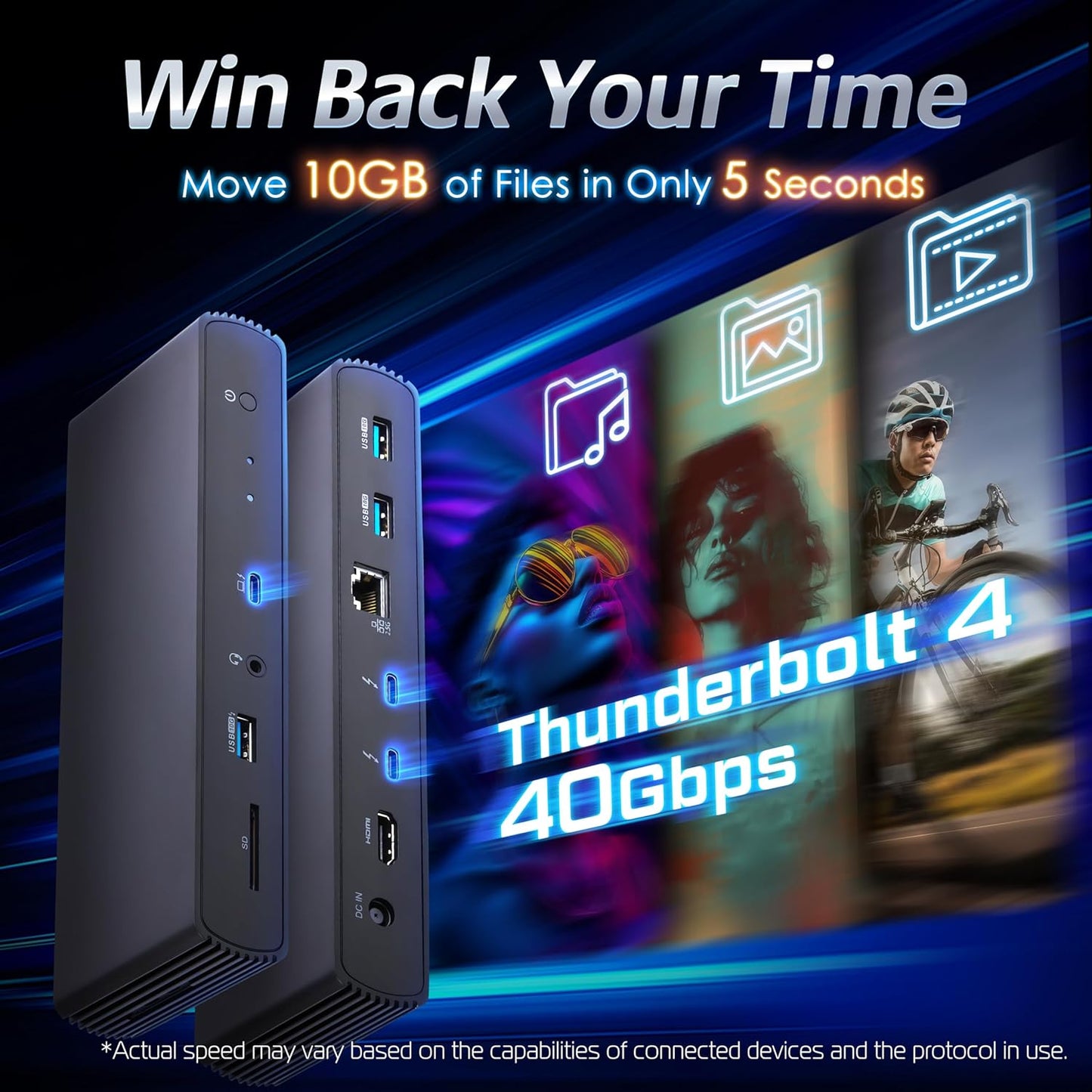 Thunderbolt4/Usb4 Pro Docking Station,2Xtbt4,1Xhdmi2.1,3Xusb a 3.1,Rj45,Dual Display, Black, 7.86 X 2.95 X 1.23 Inches