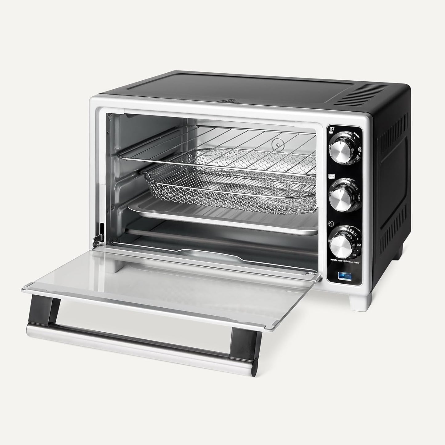 6-Slice 23-QT Toaster Oven with Built-In Air Fryer, 7-In-1 Cooking Options, 60-Min Timer & Adjustable Temperature (200℉ - 450℉), with Accessories, 1500W, Stainless Steel, Silver/Gray