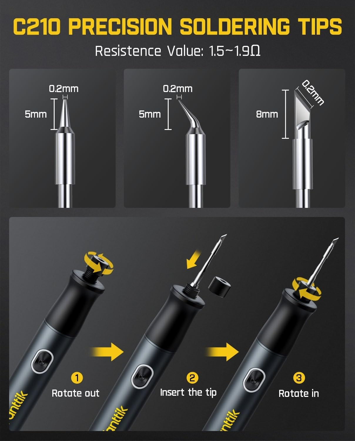 T1 Max Soldering Iron Kit, Cordless Soldering Iron, 7 Seconds Fast Heating(390°F-840℉), Auto Sleep, 4 Precision Soldering Tips(C210), 360° Swivel Stand, Soldering Iron for Precision Repair