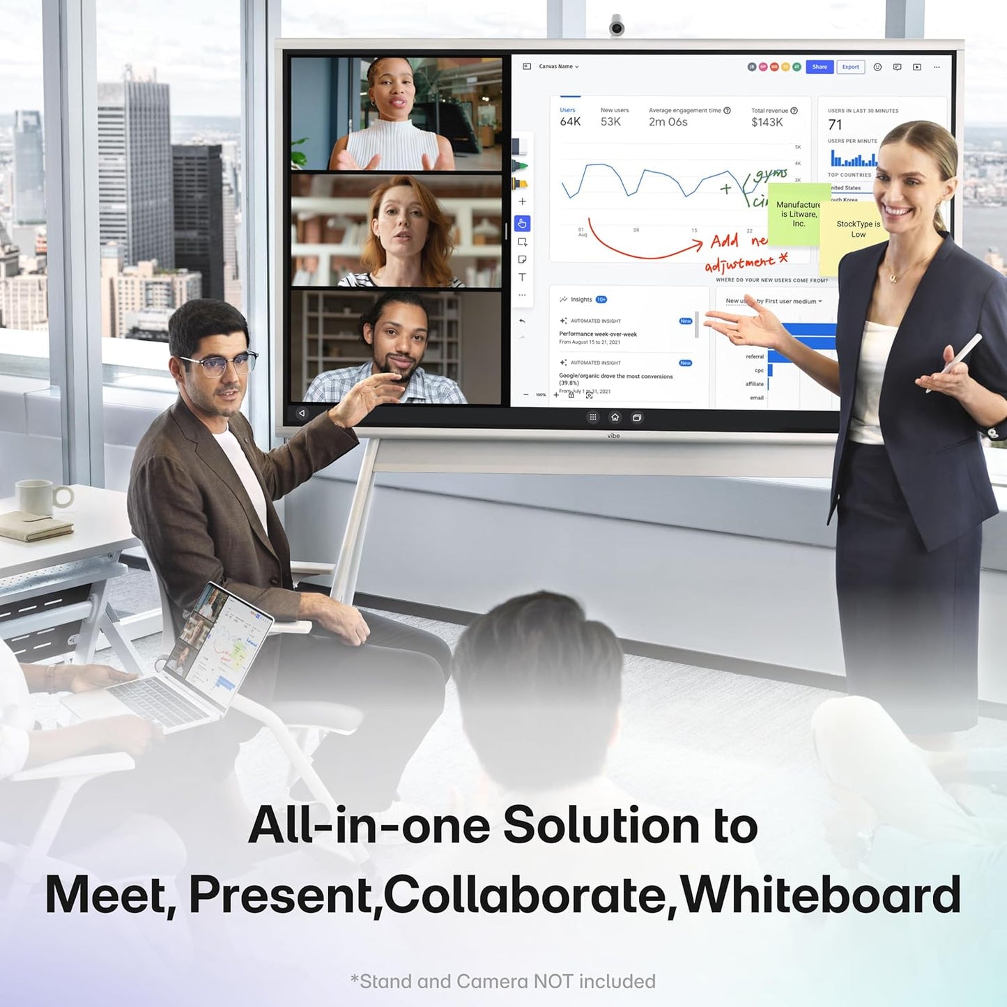 S1 4K UHD Smart Board, 55 Inch Digital Whiteboard for Office and Classroom, Electronic Presentation Meeting Device for Hybrid Work, Interative Touchscreen Display, Chrome OS and 250+ Free Apps