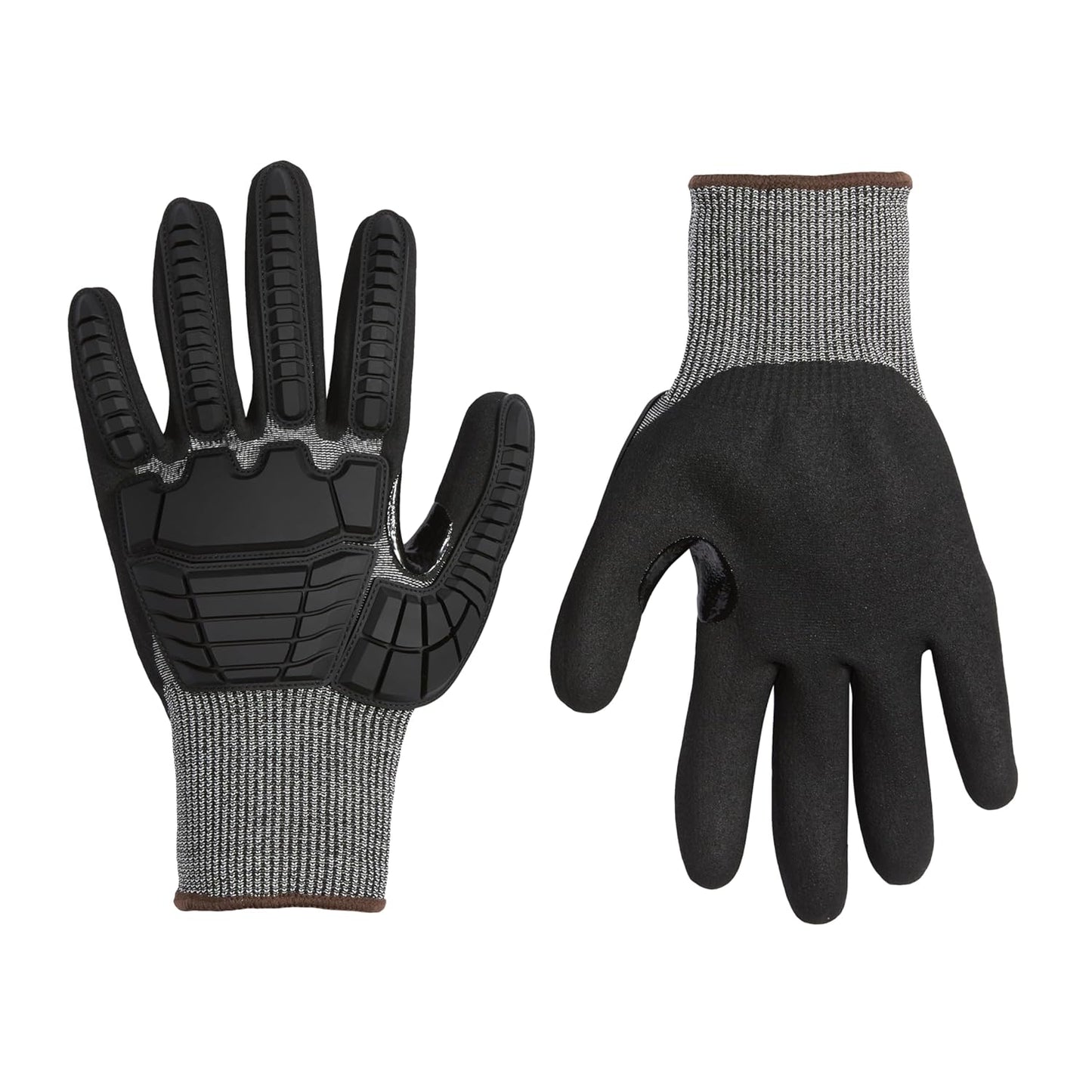 Cut Level A2, Abrasion ANSI Level A4, Impact Protection Gloves with Touch Screen Friendly 15G Sandy Nitrile Palm, Pack of 100 Pairs, Black, Size X-Large