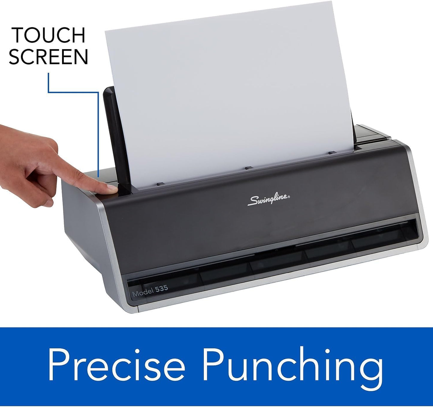Electric Hole Puncher 3 Hole, 28 Sheet Capacity Three Hole Punch 3 Ring, Jam Resistant, Touch Screen, Platinum (74535)