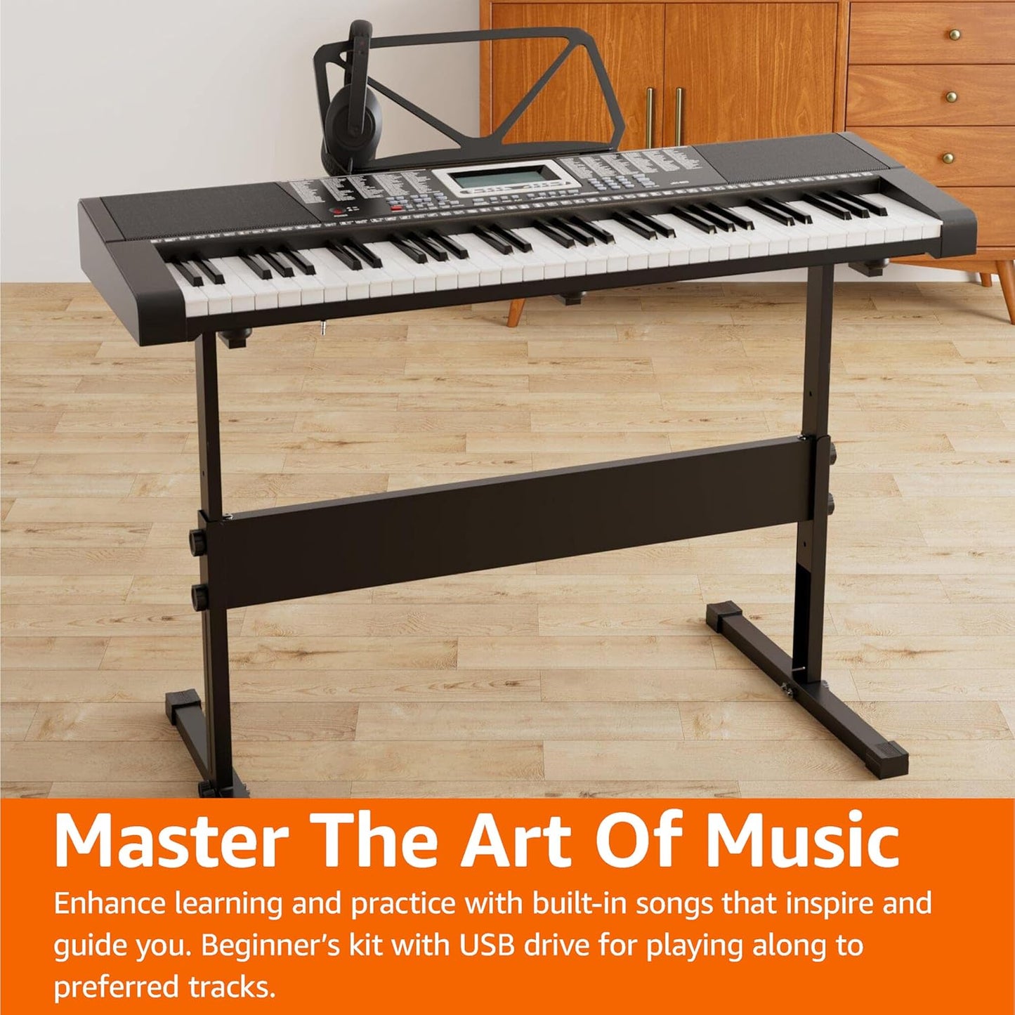 Electric Keyboard Piano with 61 Keys, Built-In Speakers, Songs for Learning, Black