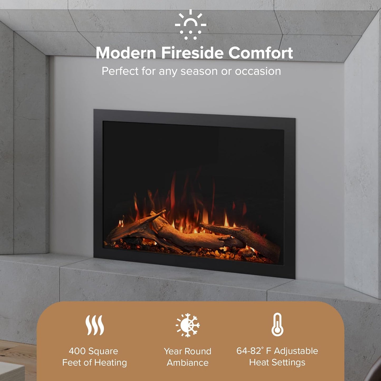 Highmark Traditional 30 Inch Built-In Smart Electric Fireplace Insert with Remote Control | Alexa/Wifi Enabled | Electric Firebox Heater with Multi-Color Flames | 1500W