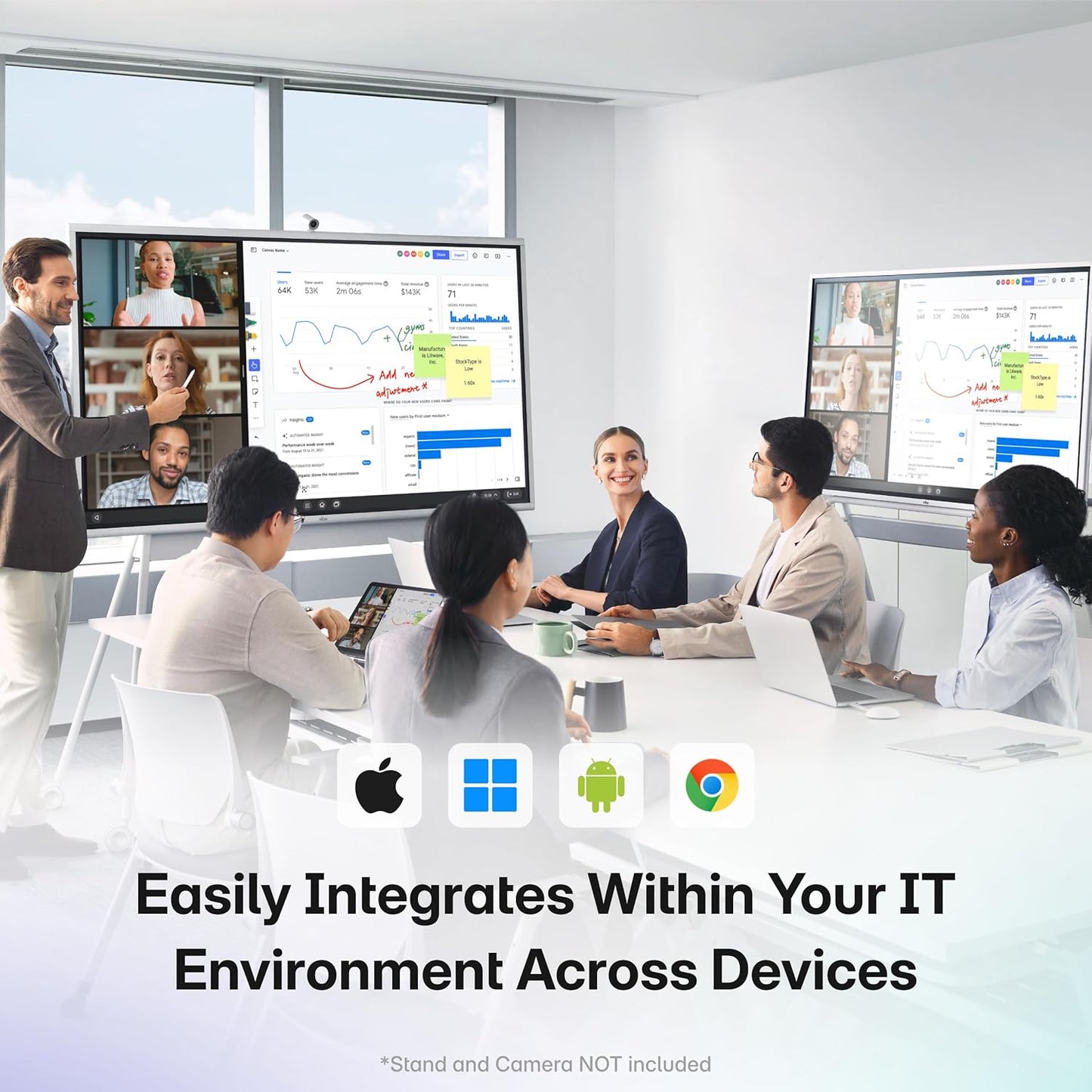 S1 4K UHD Smart Board, 55 Inch Digital Whiteboard for Office and Classroom, Electronic Presentation Meeting Device for Hybrid Work, Interative Touchscreen Display, Chrome OS and 250+ Free Apps