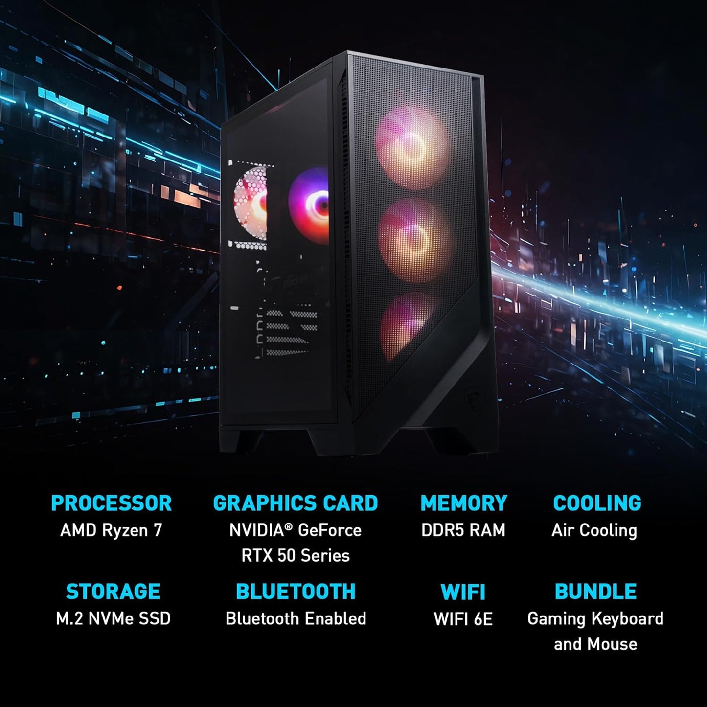 Codex Z2 Gaming Desktop: AMD R7-8700F, Geforce RTX 5070, 32GB DDR5, 2TB M.2 Nvme SSD, USB Type-C, Vr-Ready, Windows 11 Home : A8NVP-436US