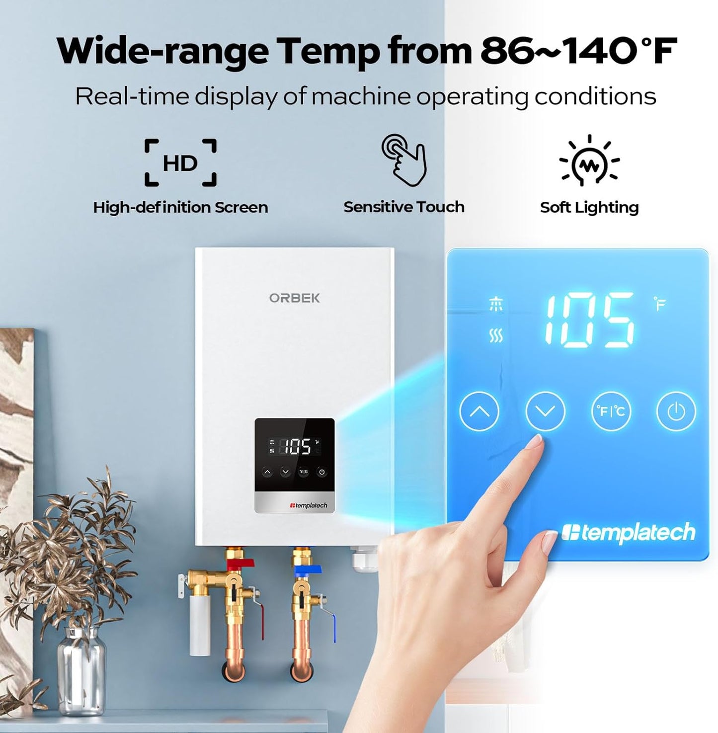 14Kw Tankless Water Heater Electric, 240 Volt on Demand Instant Hot Water Heater, with LED Digital Display, ETL Certified, up to 3.38 GPM for 2-3 Point of Use