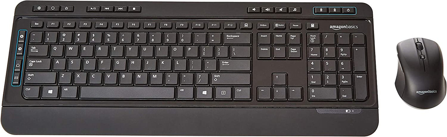Full-Sized Wireless Computer Keyboard and Mouse Combo, QWERTY Layout, 2.4 Ghz USB Receiver, Black, Pack of 10