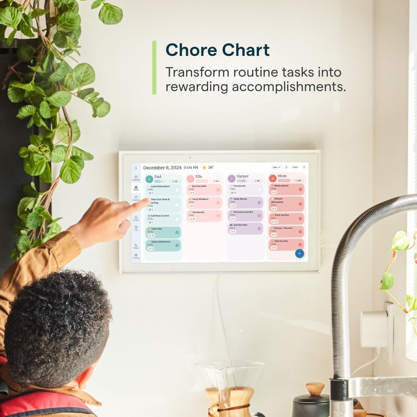 Calendar: 15-Inch Wall Planner Digital Calendar & Chore Chart, Smart Touchscreen Interactive Display for Family Schedules – Wall Mount Included, Great for Organizing Your 2025 Calendar