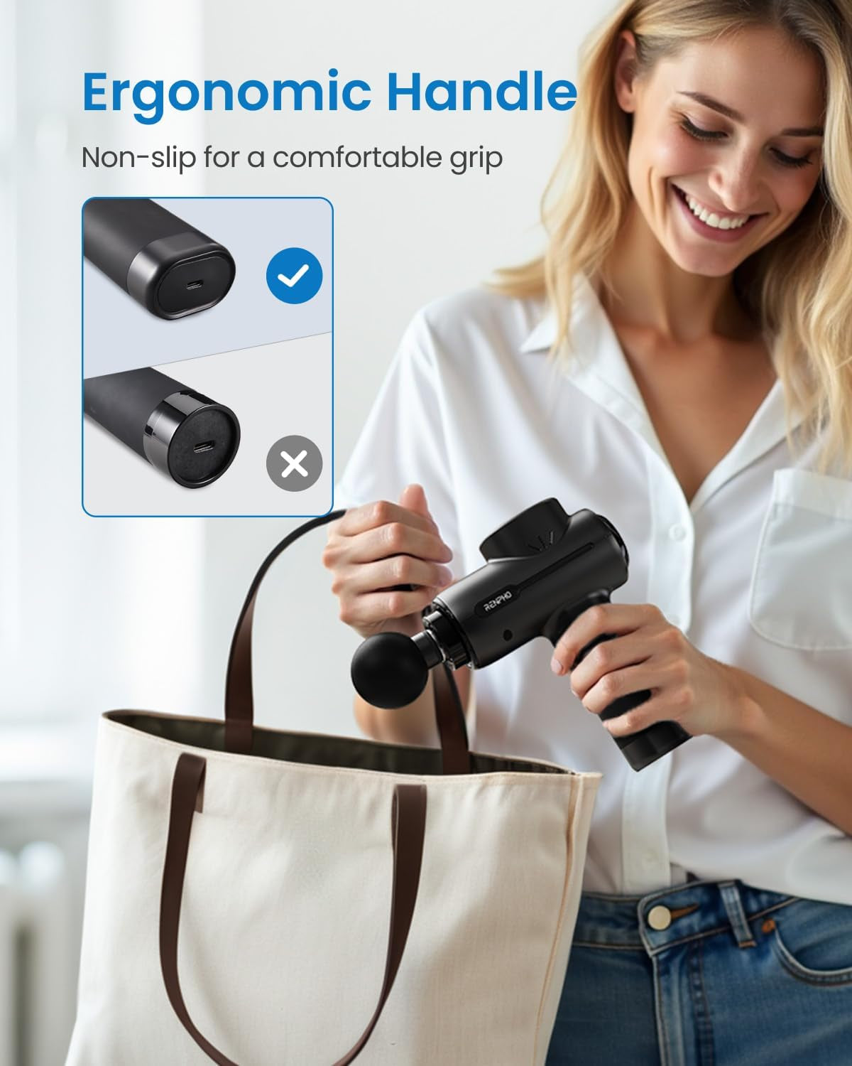 Massage Gun Deep Tissue, Portable Percussion Muscle Massager with Bluetooth, Handheld Device for Back and Neck, Carry Case, Gifts for Men and Women