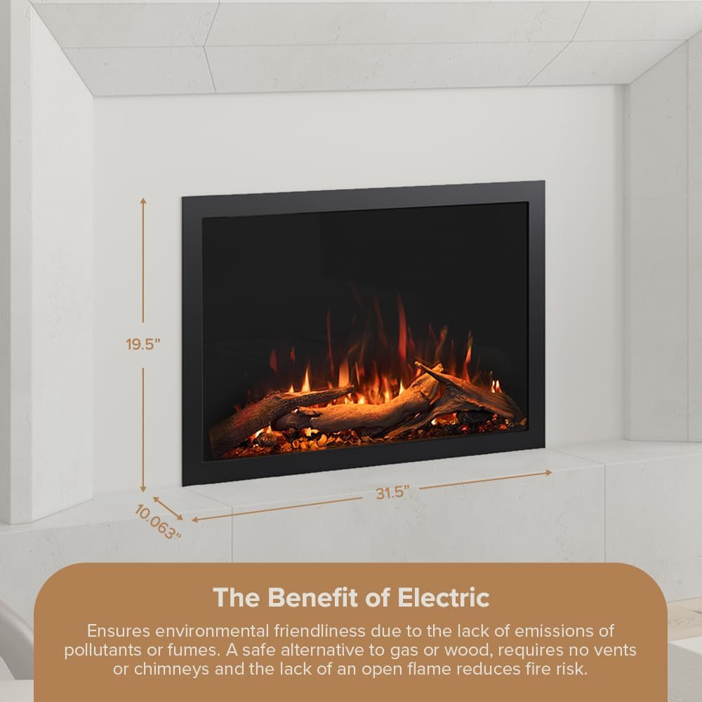 Highmark Traditional 30 Inch Built-In Smart Electric Fireplace Insert with Remote Control | Alexa/Wifi Enabled | Electric Firebox Heater with Multi-Color Flames | 1500W