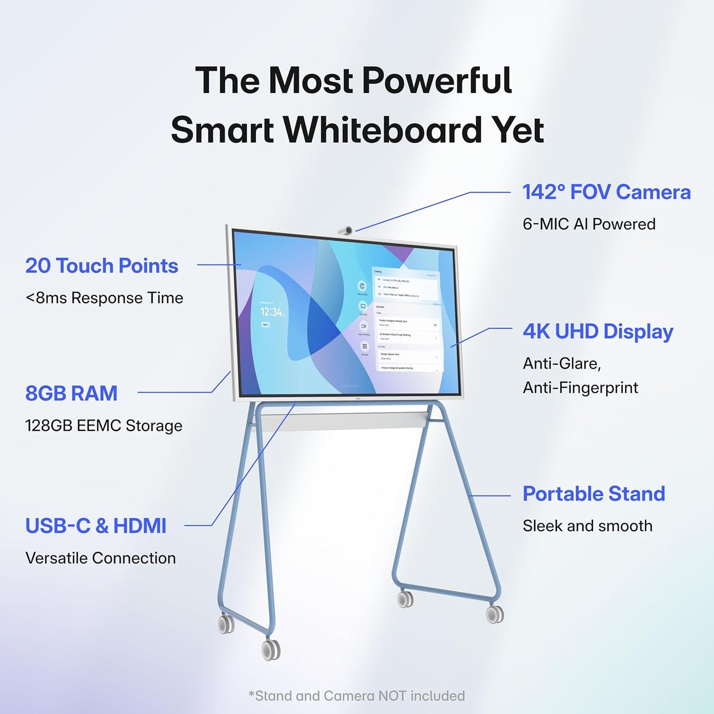 S1 4K UHD Smart Board, 55 Inch Digital Whiteboard for Office and Classroom, Electronic Presentation Meeting Device for Hybrid Work, Interative Touchscreen Display, Chrome OS and 250+ Free Apps