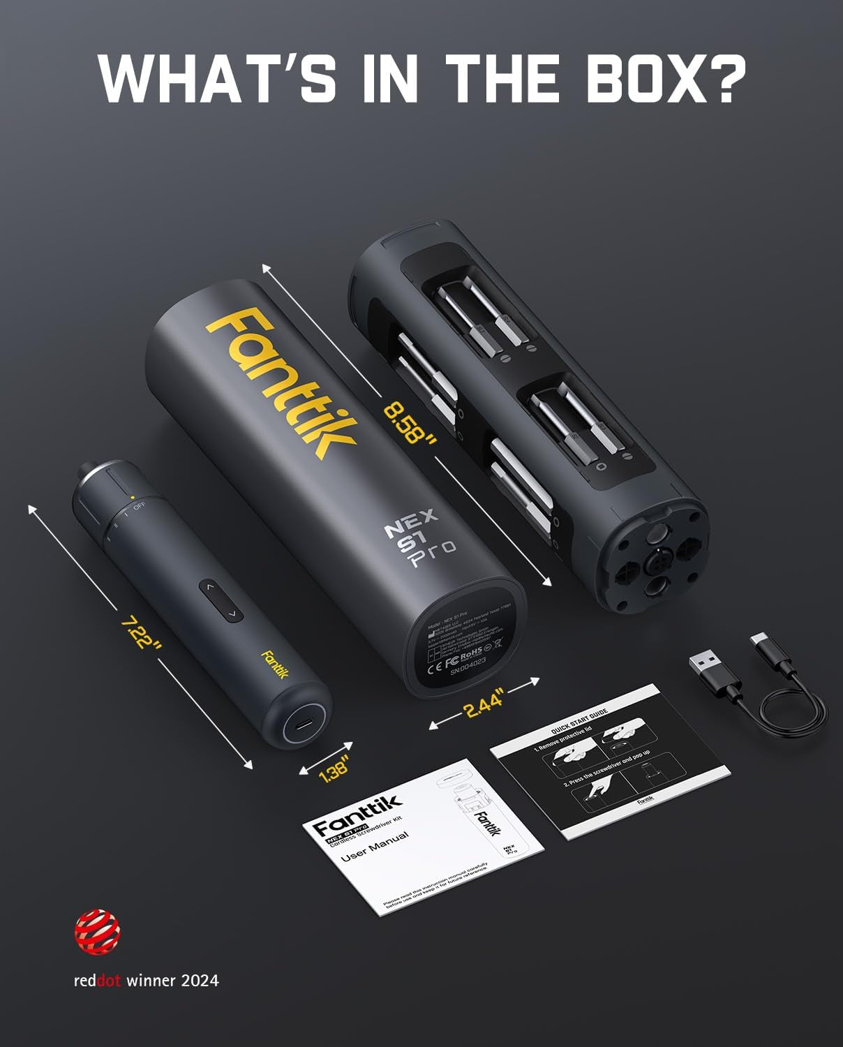 S1 Pro 3.7V Electric Screwdriver, Power Screwdriver With16 S2 Steel Bits, 3 Torque Settings, Max 6 N.M, 2000Mah Battery, LED Light & 1/4''Hex, Ideal Tool for Furniture & Gaming PC
