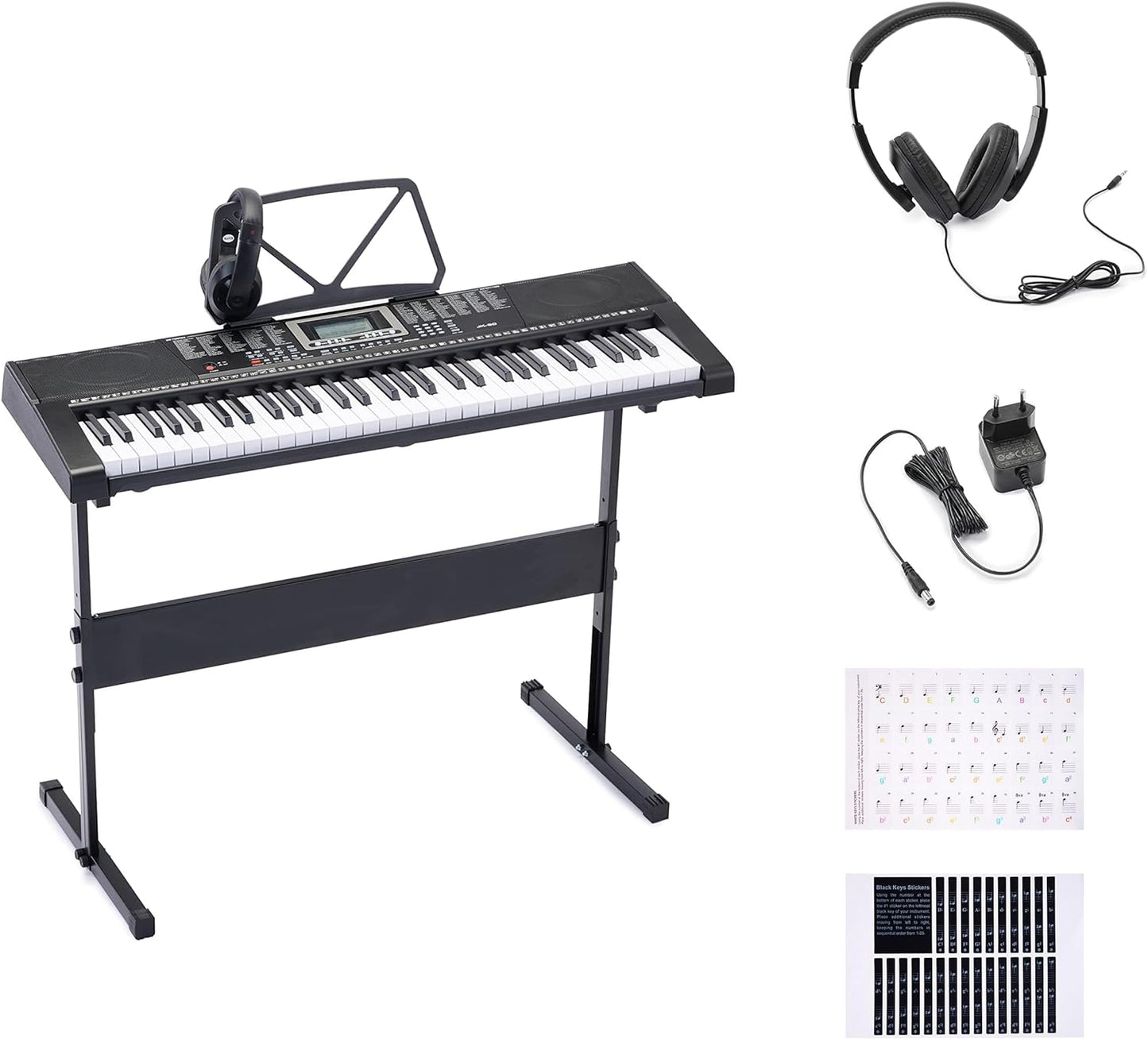 Electric Keyboard Piano with 61 Keys, Built-In Speakers, Songs for Learning, Black