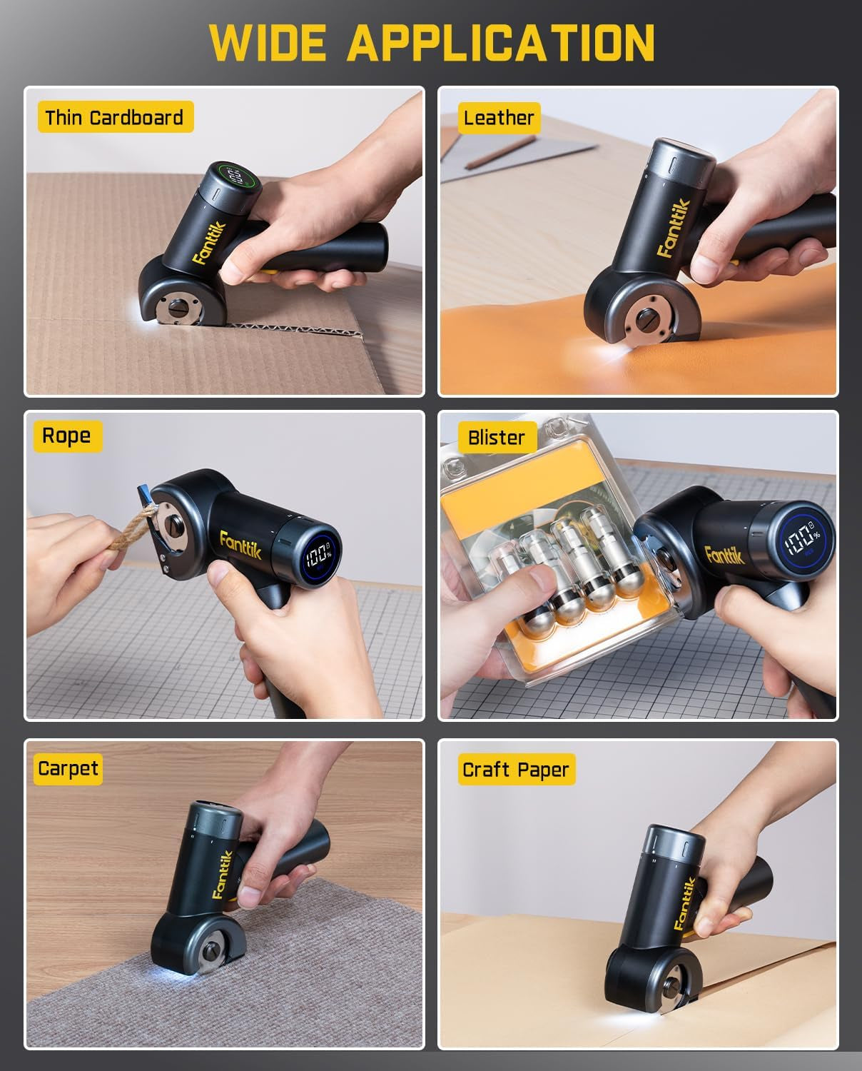 C8 Nano Cordless Electric Scissors with LED Display, Rechargeable Cardboard Cutter with 2 Blades, Easyswap Blade Change, LED Light, for Thin Cardboard Carpet Leather - Black