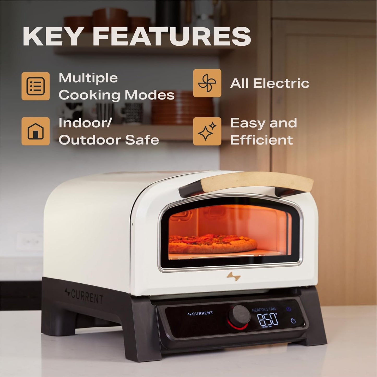 ® Model P Smart Electric Pizza Oven, 12-Inch, 850°F Max, 5 Cooking Modes, App Connectivity for Temperature Monitoring & Custom Cooking Times, Compact for Indoor & Outdoor Use, Beige