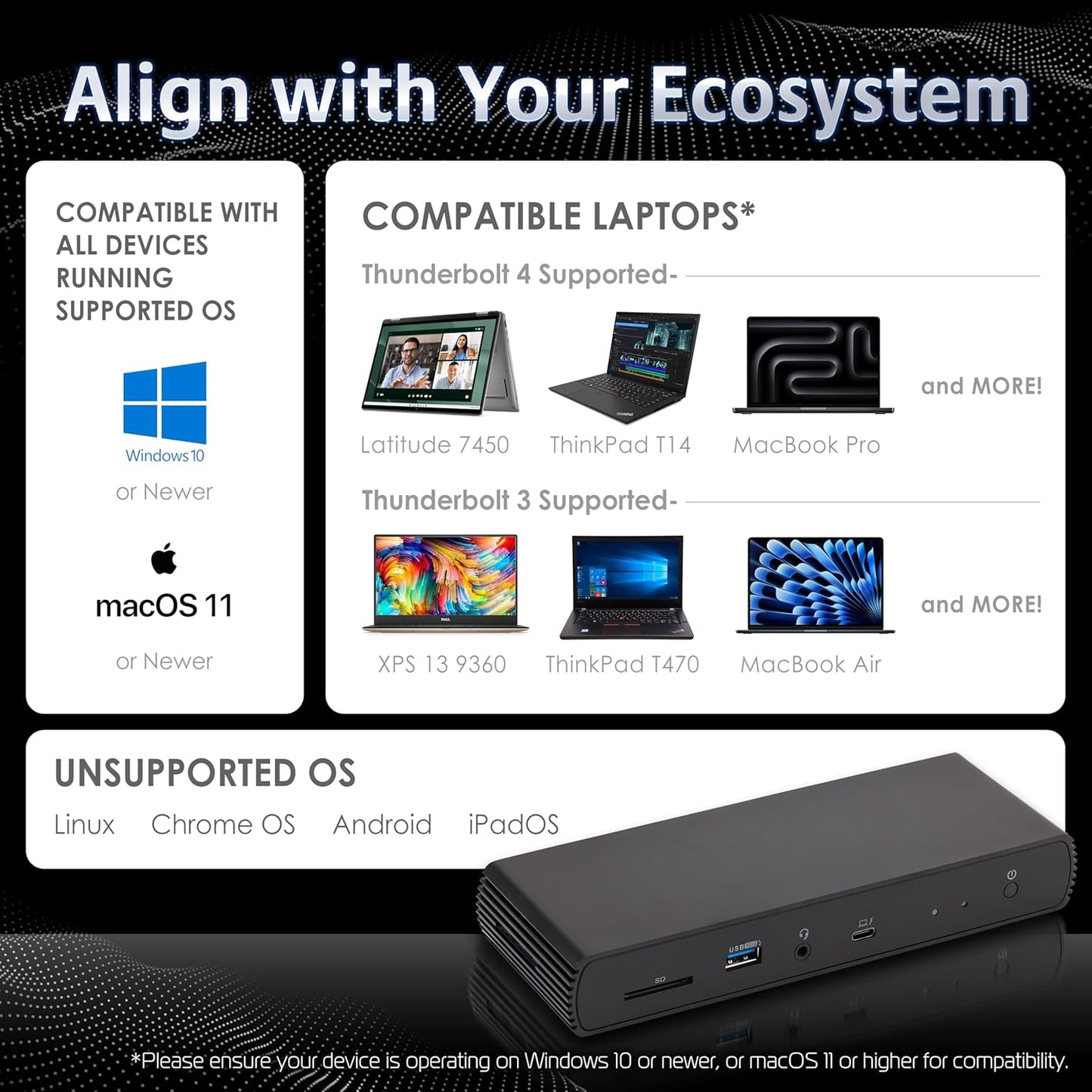 Thunderbolt4/Usb4 Pro Docking Station,2Xtbt4,1Xhdmi2.1,3Xusb a 3.1,Rj45,Dual Display, Black, 7.86 X 2.95 X 1.23 Inches