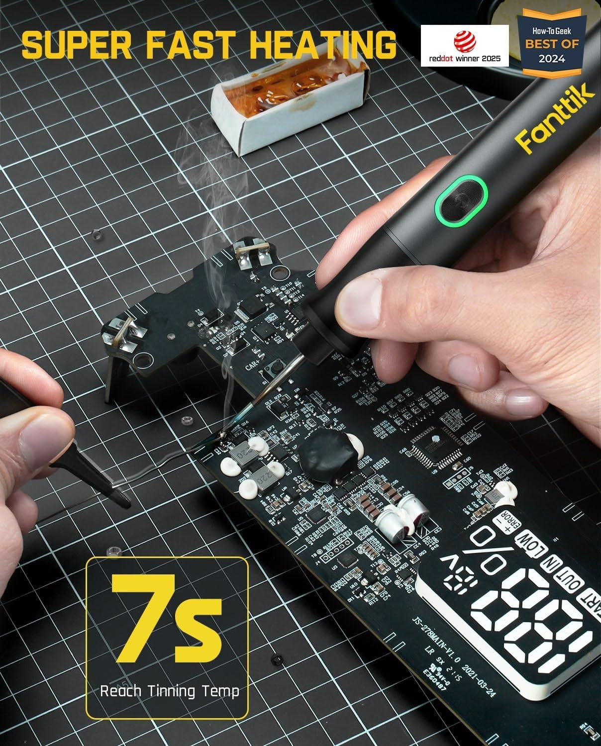 T1 Max Soldering Iron Kit, Cordless Soldering Iron, 7 Seconds Fast Heating(390°F-840℉), Auto Sleep, 4 Precision Soldering Tips(C210), 360° Swivel Stand, Soldering Iron for Precision Repair