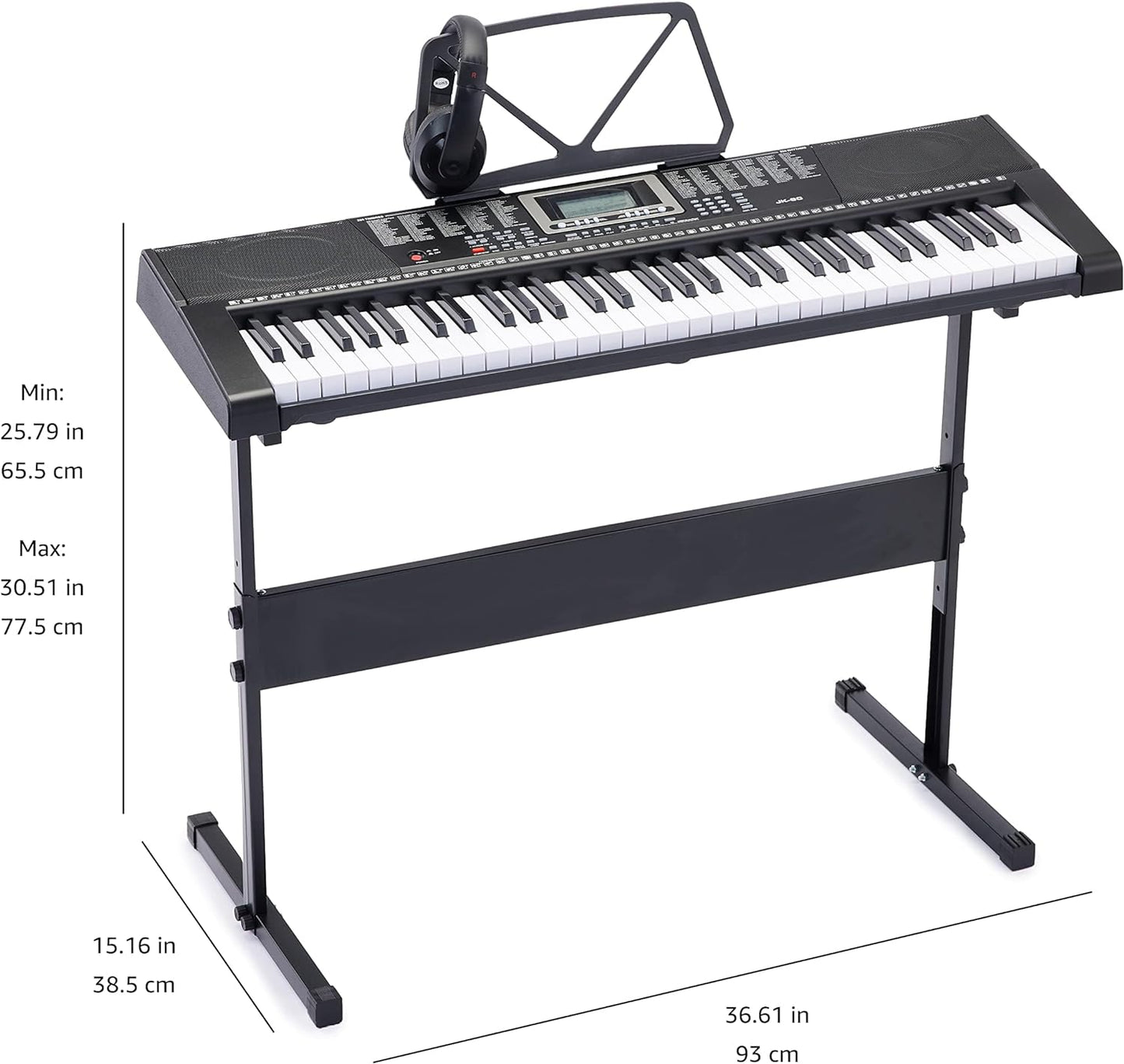 Electric Keyboard Piano with 61 Keys, Built-In Speakers, Songs for Learning, Black