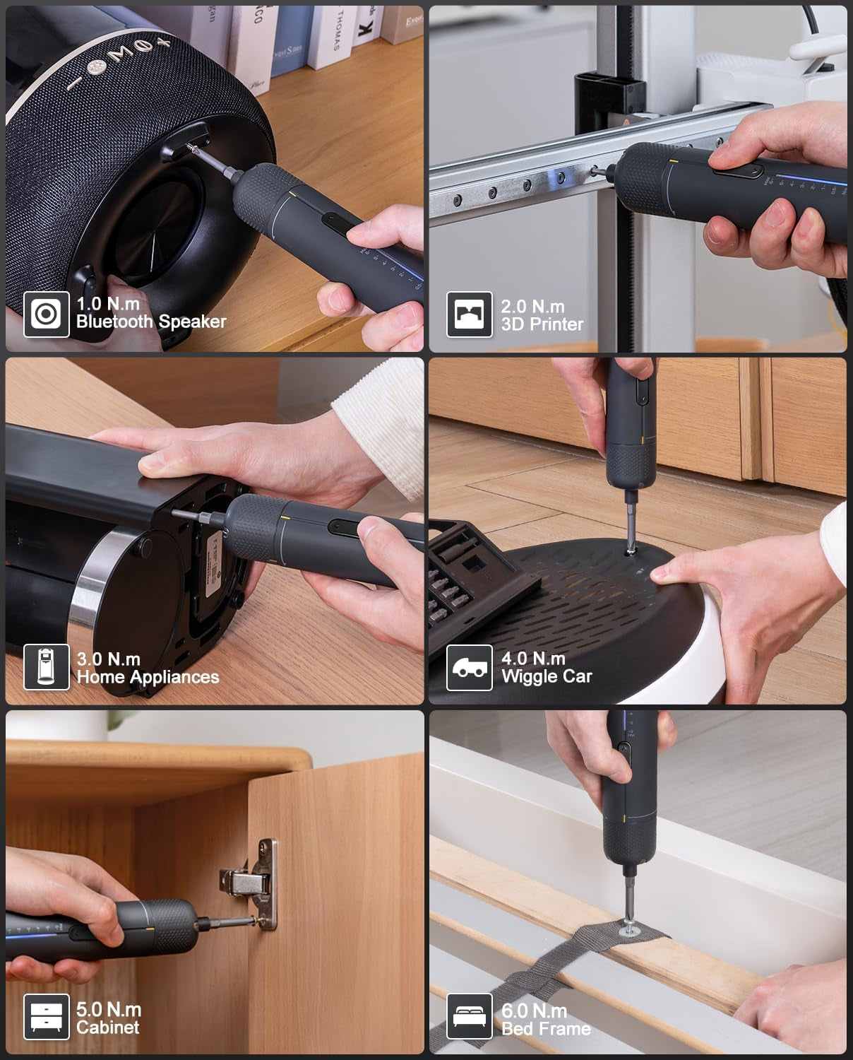 S2 Pro 3.7V Electric Screwdriver, Cordless Screwdriver Set, 7 Torque Settings, 0.5 to 6N.M, 20 Magnetic Bits, 1/4''Hex Shank, with 90° Angle Adapter, for Furniture, Household Repairs