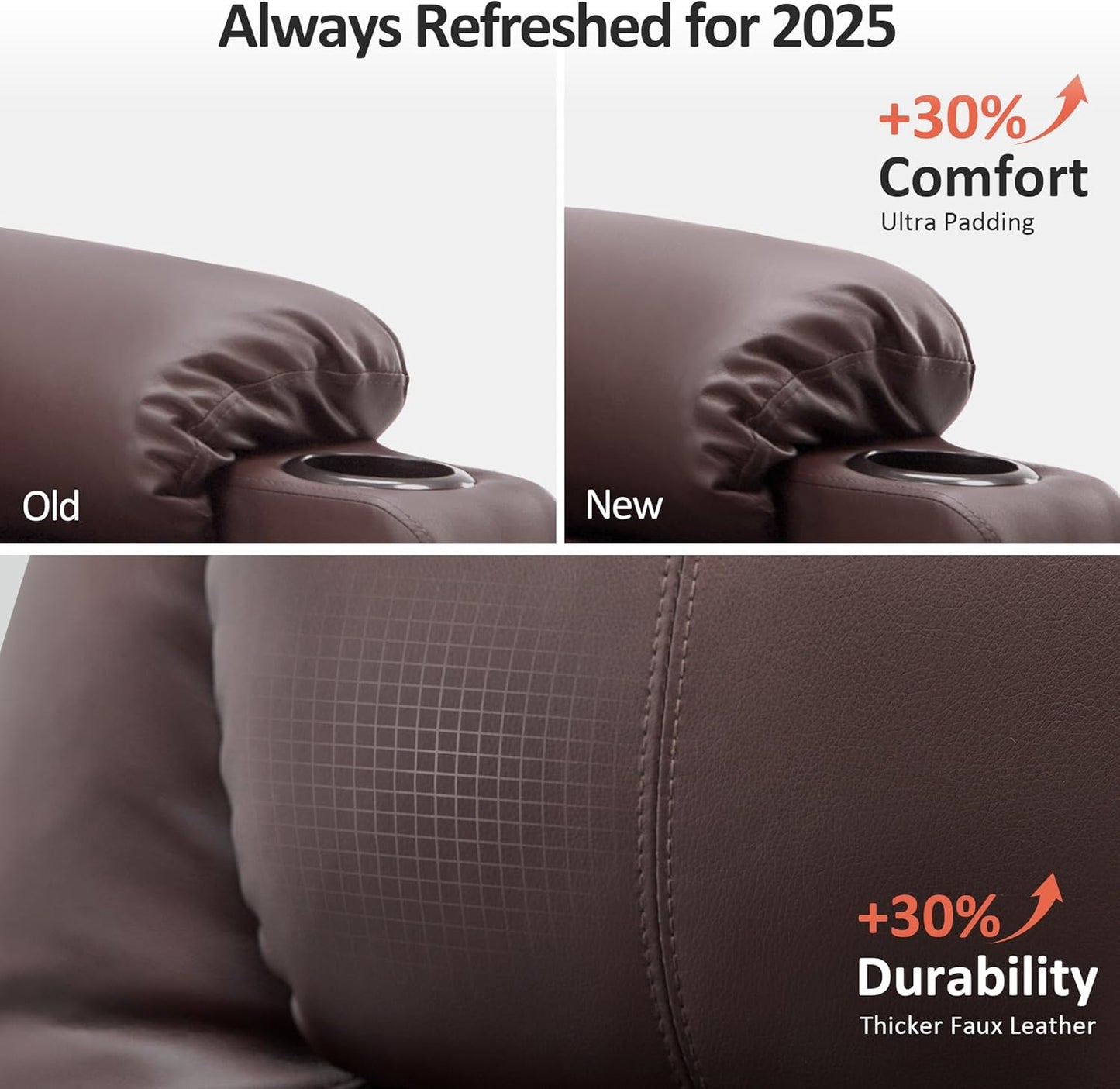 Electric Power Lift Recliner Chair Sofa with Massage and Heat for Elderly, 3 Positions, 2 Side Pockets, and Cup Holders, USB Ports, Faux Leather 7040 (Light Brown, Medium)
