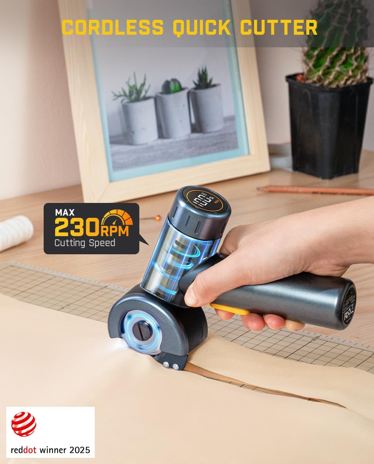 C8 Nano Cordless Electric Scissors with LED Display, Rechargeable Cardboard Cutter with 2 Blades, Easyswap Blade Change, LED Light, for Thin Cardboard Carpet Leather - Black