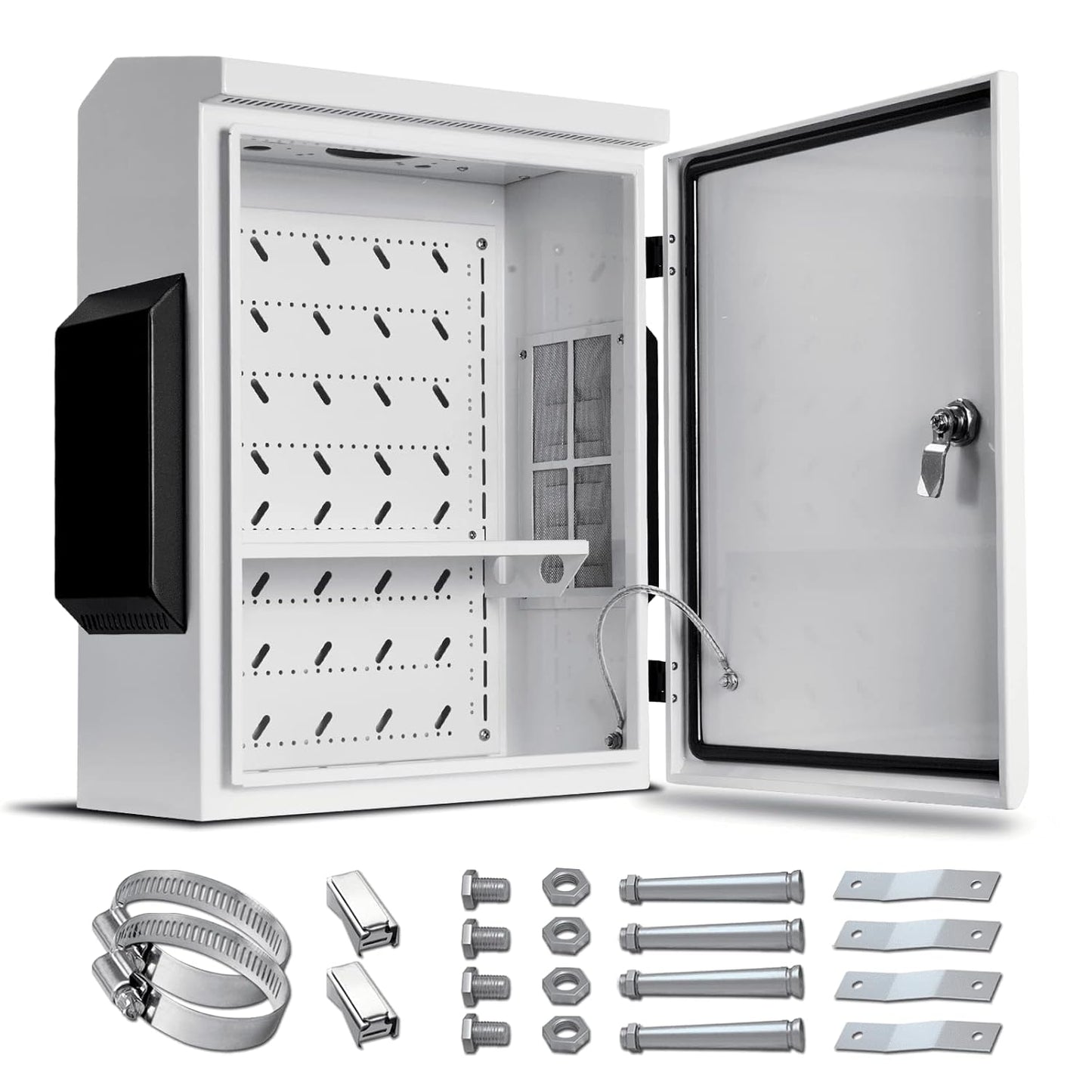 Outdoor Electrical Box, Cold-Rolled Steel Plate, Aluminum Alloy Back Beam, One-Piece Ventilation Design, IP65 Waterproof, Wall/Pole Mounted (19.6" X 15.7" X 7.9)