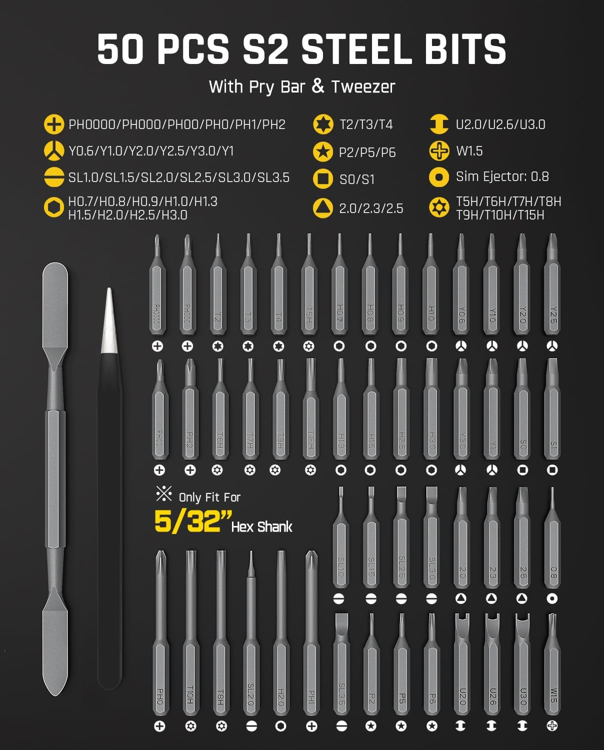 E2 Ultra 3.7V Mini Electric Screwdriver, Cordless Screwdriver, Max 0.6N.M, 50 Magnetic Bits, 5/32'' Hex, Magnetic Storage, Repair Tool for Electronics, Camera, Laptop, and PC Build (Grey)