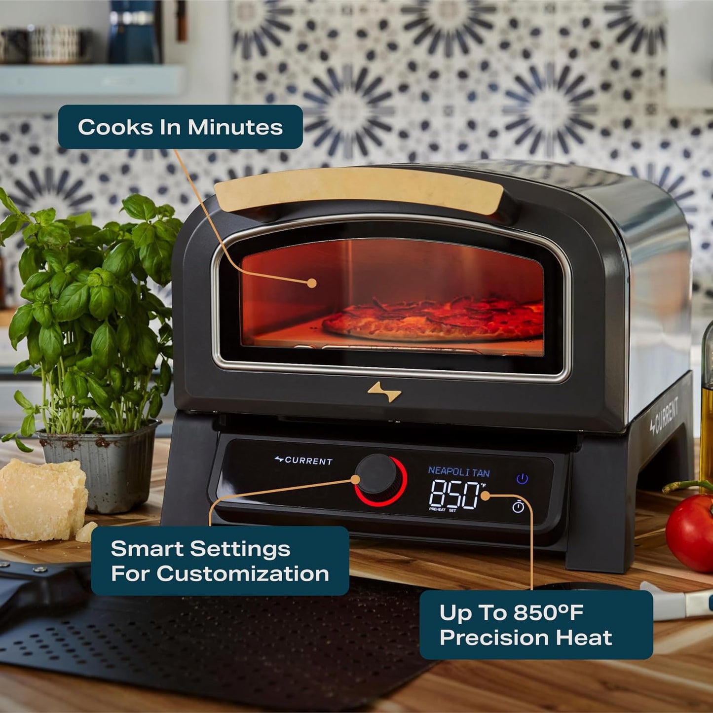 ® Model P Smart Electric Pizza Oven, 12-Inch, 850°F Max, 5 Cooking Modes, App Connectivity for Temperature Monitoring & Custom Cooking Times, Compact for Indoor & Outdoor Use, Beige