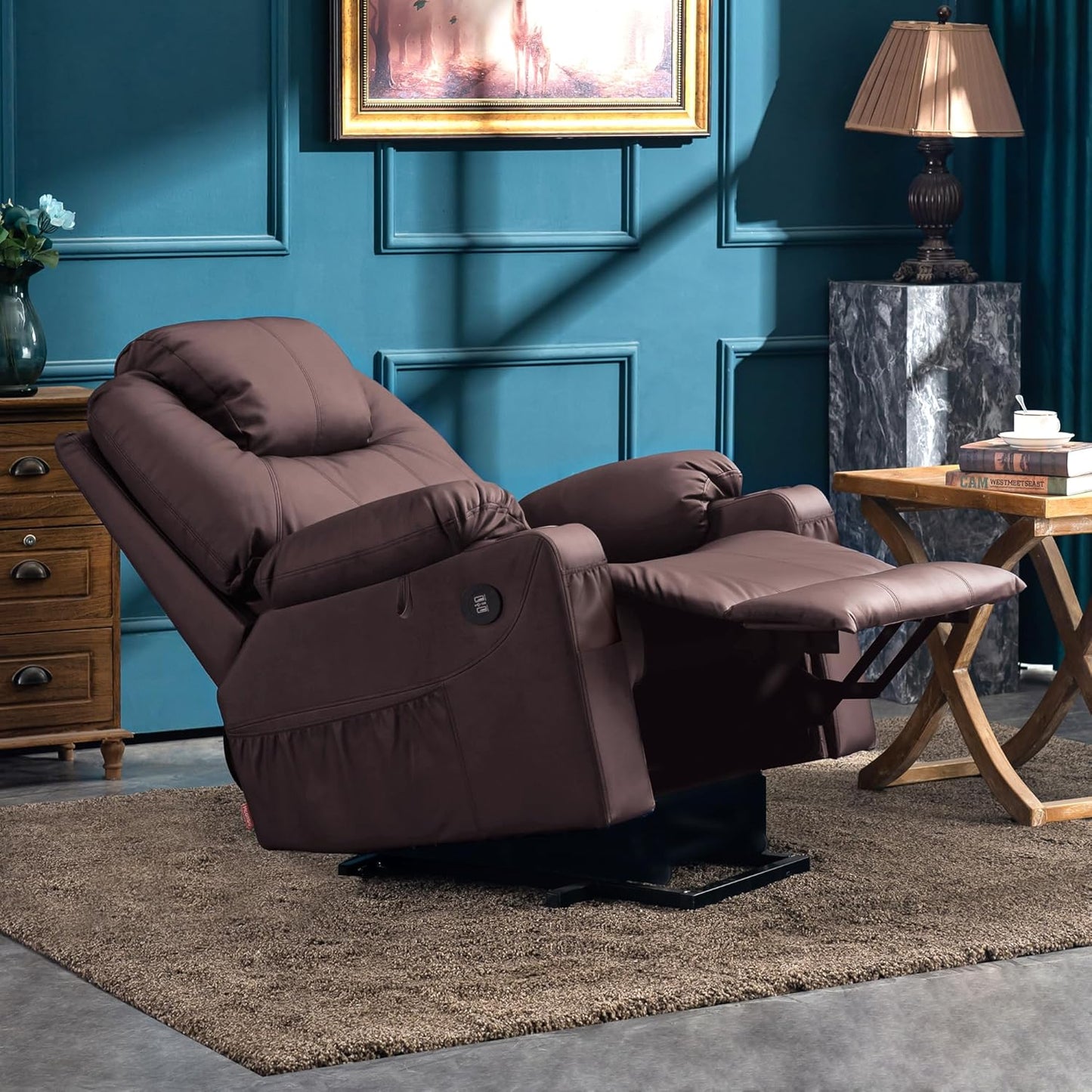 Electric Power Lift Recliner Chair Sofa with Massage and Heat for Elderly, 3 Positions, 2 Side Pockets, and Cup Holders, USB Ports, Faux Leather 7040 (Light Brown, Medium)