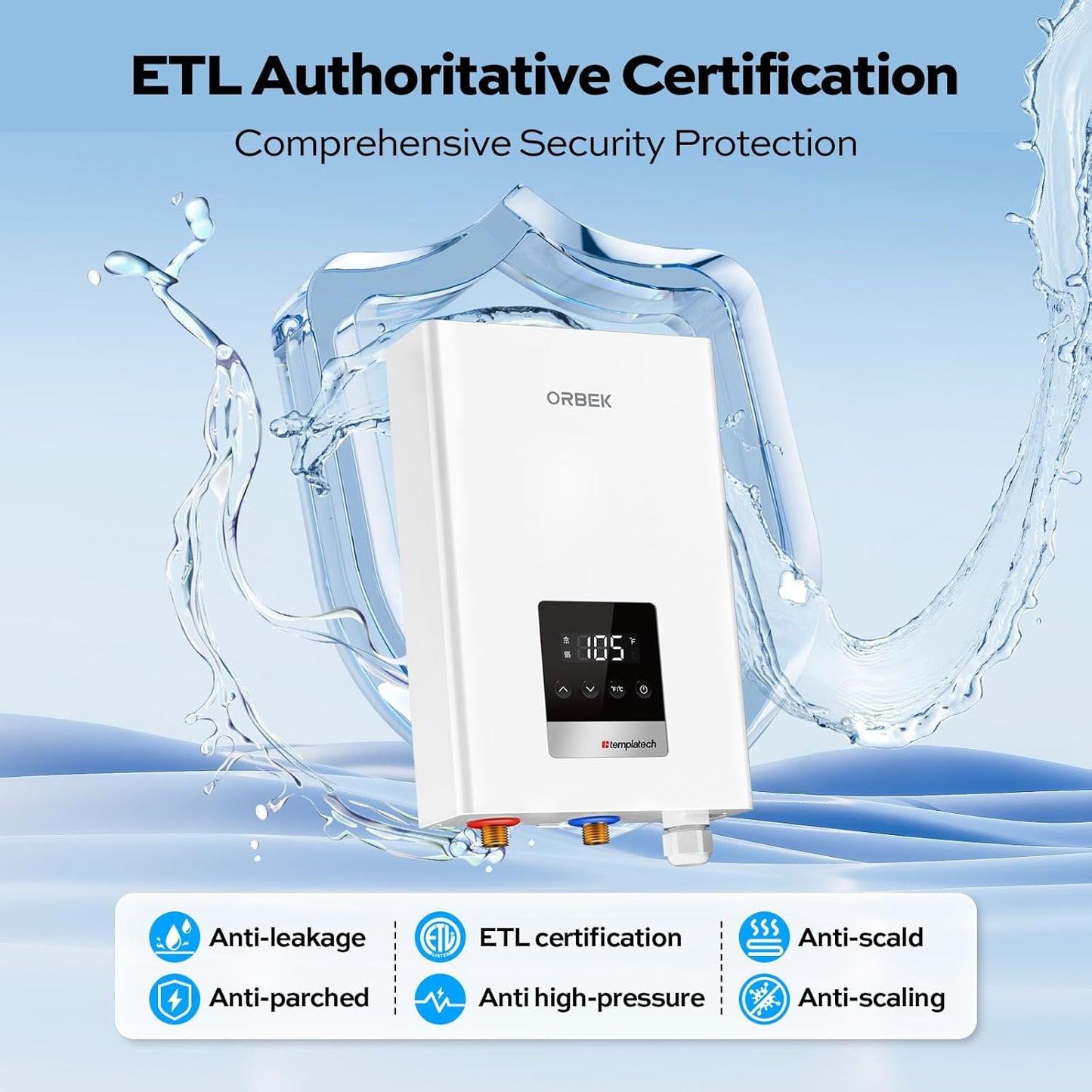 14Kw Tankless Water Heater Electric, 240 Volt on Demand Instant Hot Water Heater, with LED Digital Display, ETL Certified, up to 3.38 GPM for 2-3 Point of Use