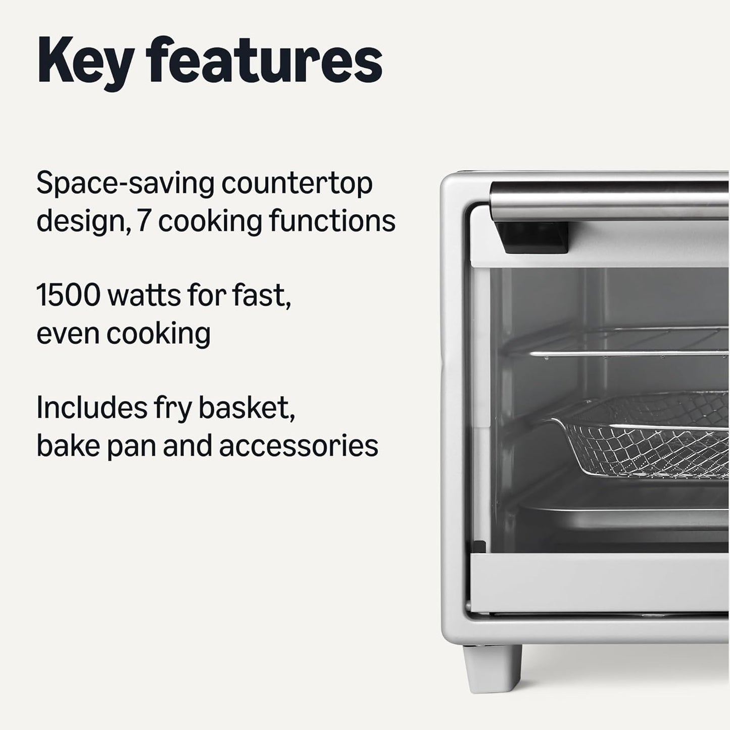 6-Slice 23-QT Toaster Oven with Built-In Air Fryer, 7-In-1 Cooking Options, 60-Min Timer & Adjustable Temperature (200℉ - 450℉), with Accessories, 1500W, Stainless Steel, Silver/Gray