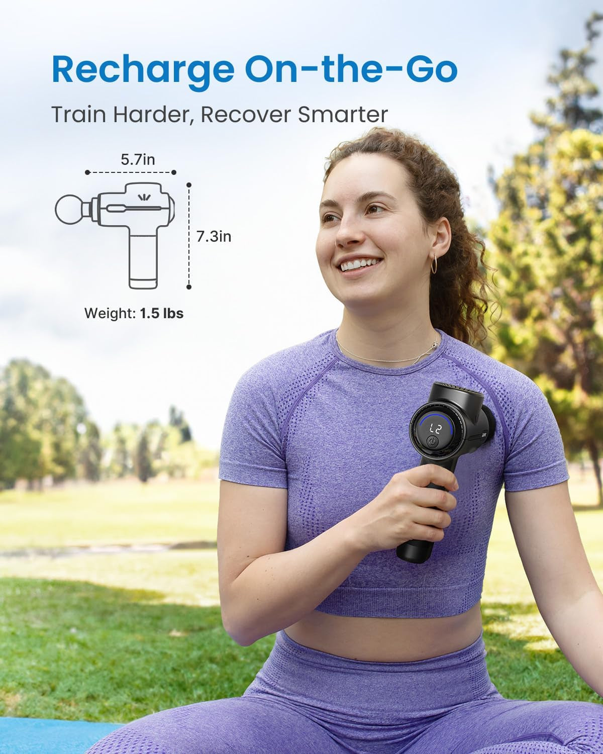 Massage Gun Deep Tissue, Portable Percussion Muscle Massager with Bluetooth, Handheld Device for Back and Neck, Carry Case, Gifts for Men and Women