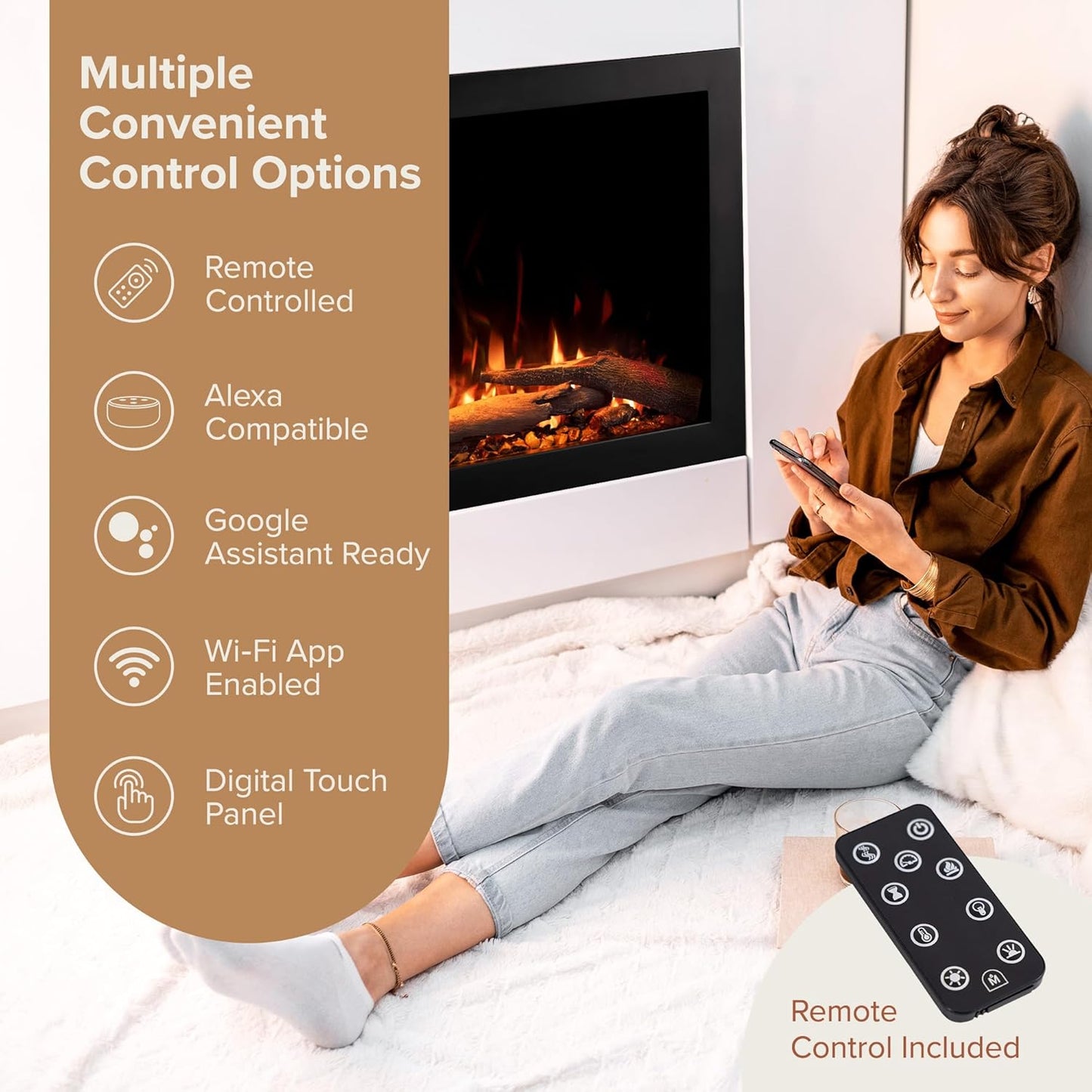 Highmark Traditional 30 Inch Built-In Smart Electric Fireplace Insert with Remote Control | Alexa/Wifi Enabled | Electric Firebox Heater with Multi-Color Flames | 1500W