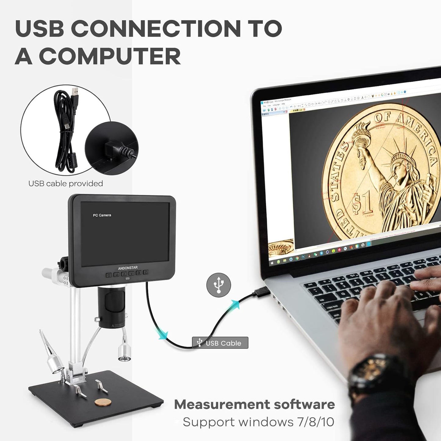 AD246S-M HDMI Digital Microscope 2000X for Adults, 3 Lens 2160P UHD Video Record, 7 Inch LCD Soldering Microscope for Electronics Repair, Error Coins, Pro Boom Arm Stand, Windows Compatible