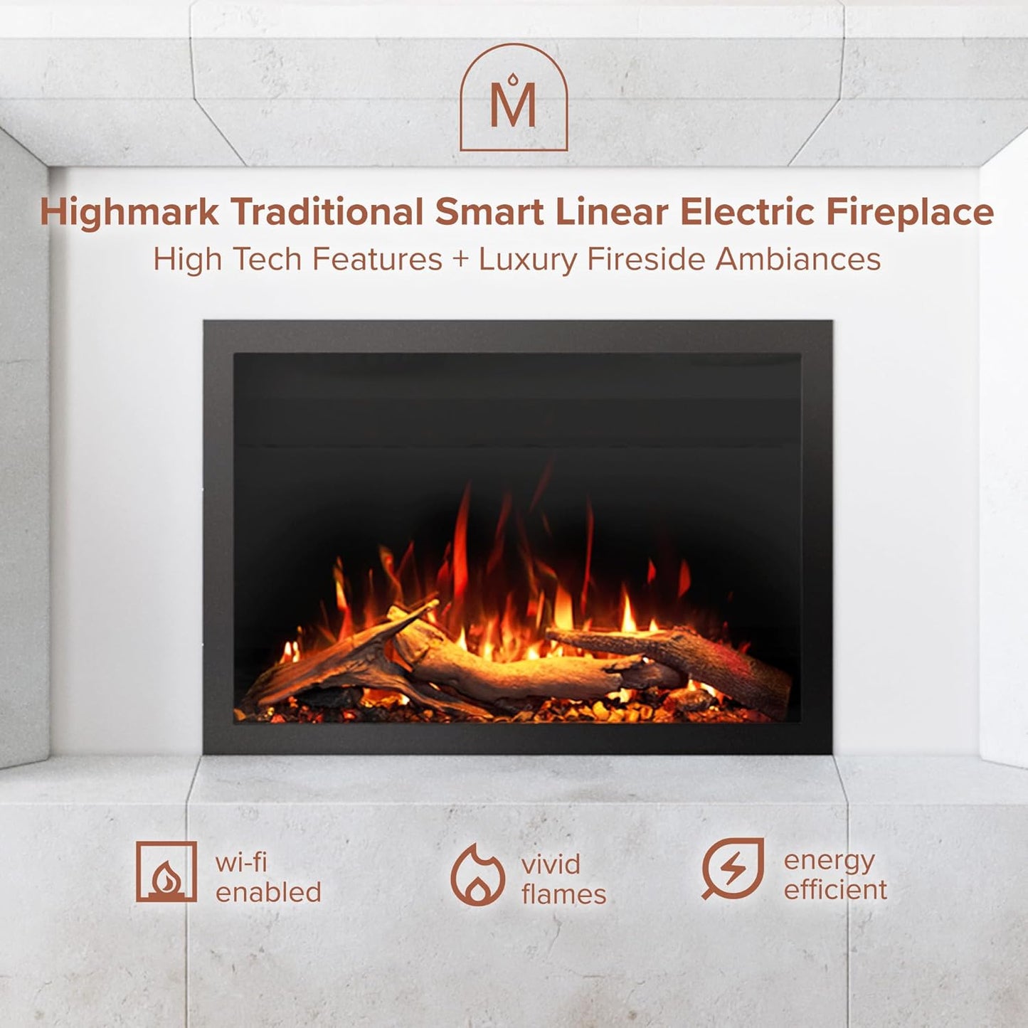 Highmark Traditional 30 Inch Built-In Smart Electric Fireplace Insert with Remote Control | Alexa/Wifi Enabled | Electric Firebox Heater with Multi-Color Flames | 1500W