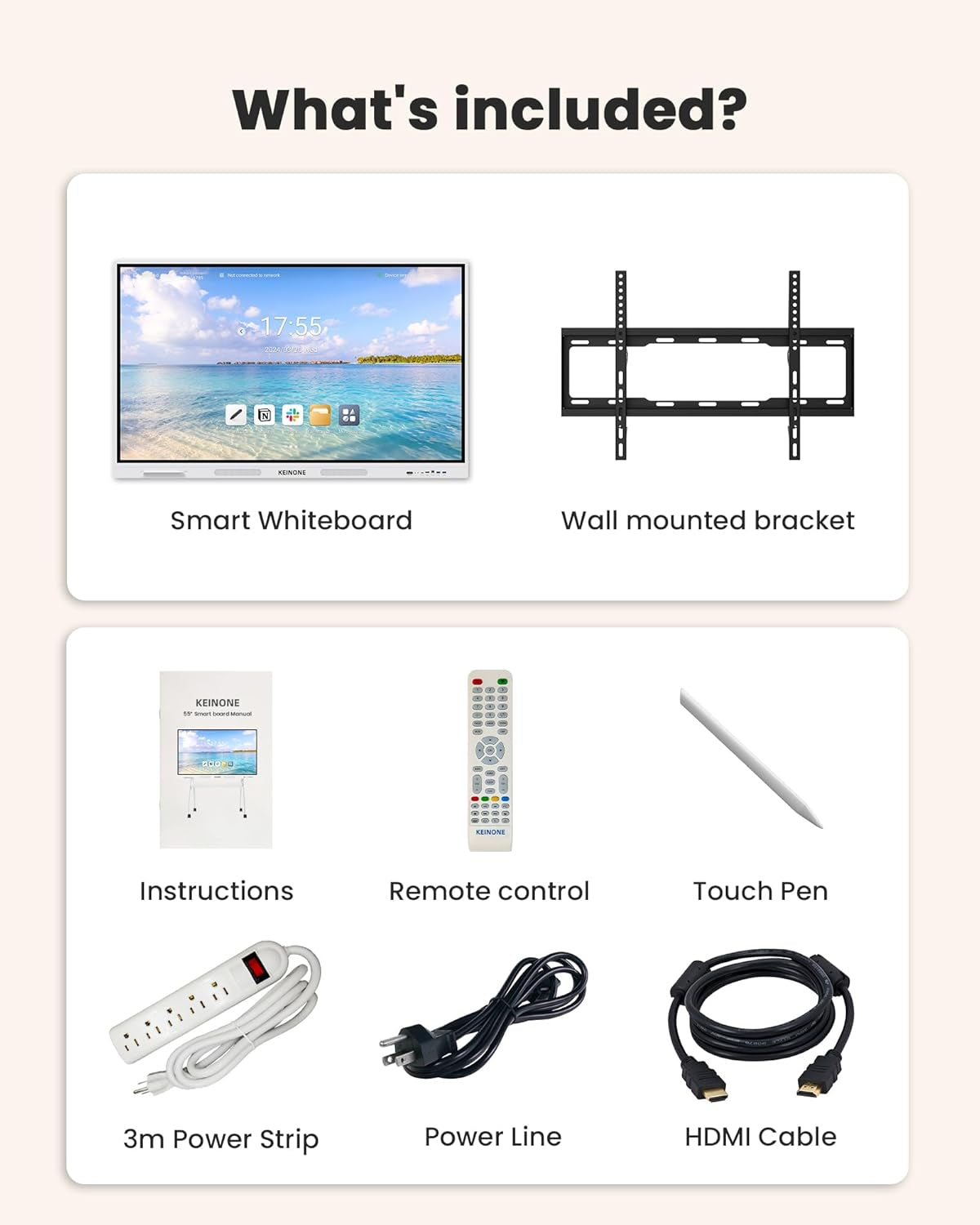 Interactive Smart Board for Classroom, 55” 8+128 GB Electronic Digital Whiteboard Built-In Android OS & Open App Ecosystem - 4K Touchscreen Smartboard for Home Office School Studio Display