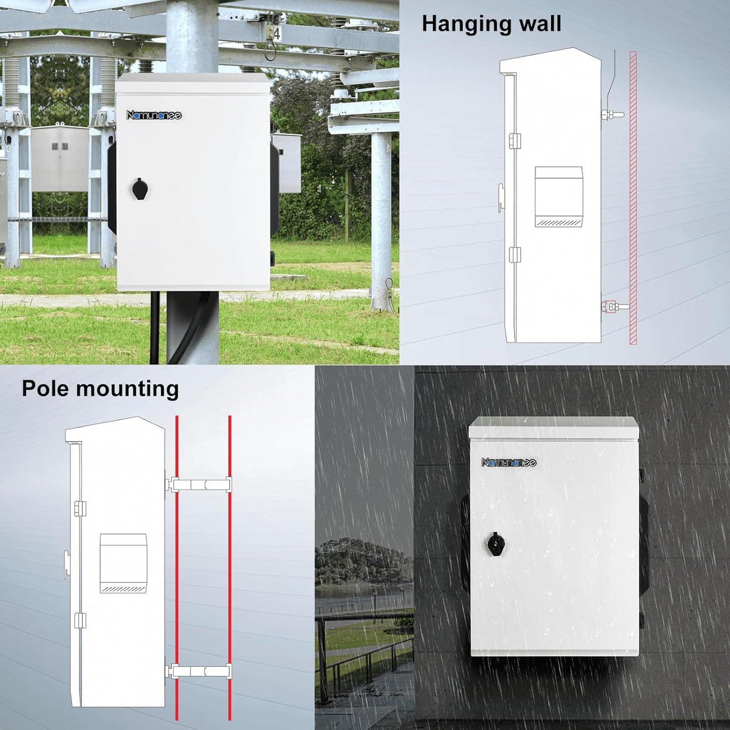 Outdoor Electrical Box, Cold-Rolled Steel Plate, Aluminum Alloy Back Beam, One-Piece Ventilation Design, IP65 Waterproof, Wall/Pole Mounted (19.6" X 15.7" X 7.9)