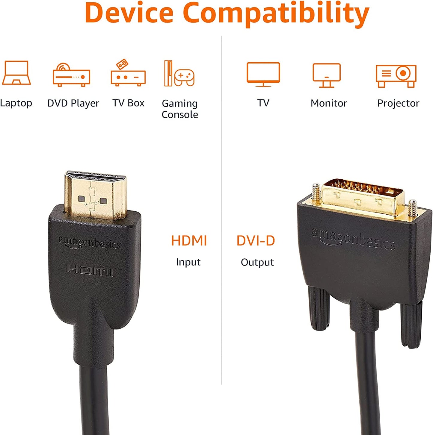 HDMI to DVI Adapter Cable, Bi-Directional 1080P, Gold Plated, Black, 6 Ft, 36-Packs