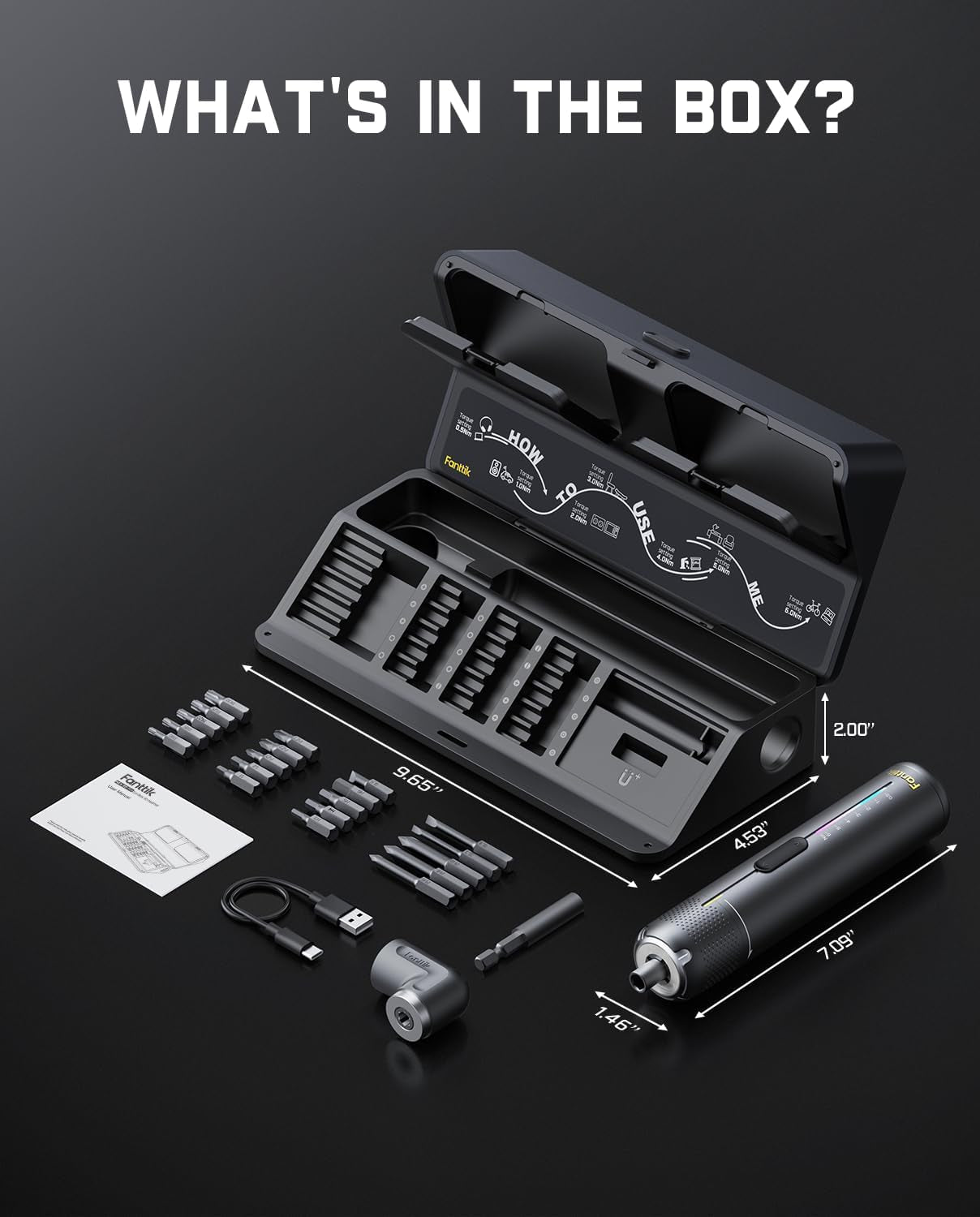 S2 Pro 3.7V Electric Screwdriver, Cordless Screwdriver Set, 7 Torque Settings, 0.5 to 6N.M, 20 Magnetic Bits, 1/4''Hex Shank, with 90° Angle Adapter, for Furniture, Household Repairs