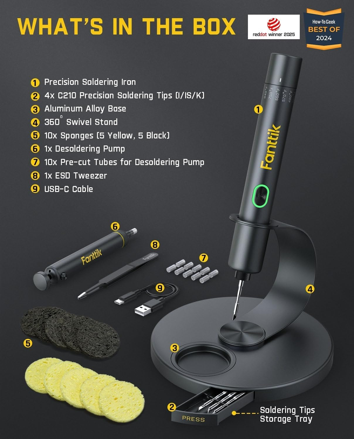 T1 Max Soldering Iron Kit, Cordless Soldering Iron, 7 Seconds Fast Heating(390°F-840℉), Auto Sleep, 4 Precision Soldering Tips(C210), 360° Swivel Stand, Soldering Iron for Precision Repair