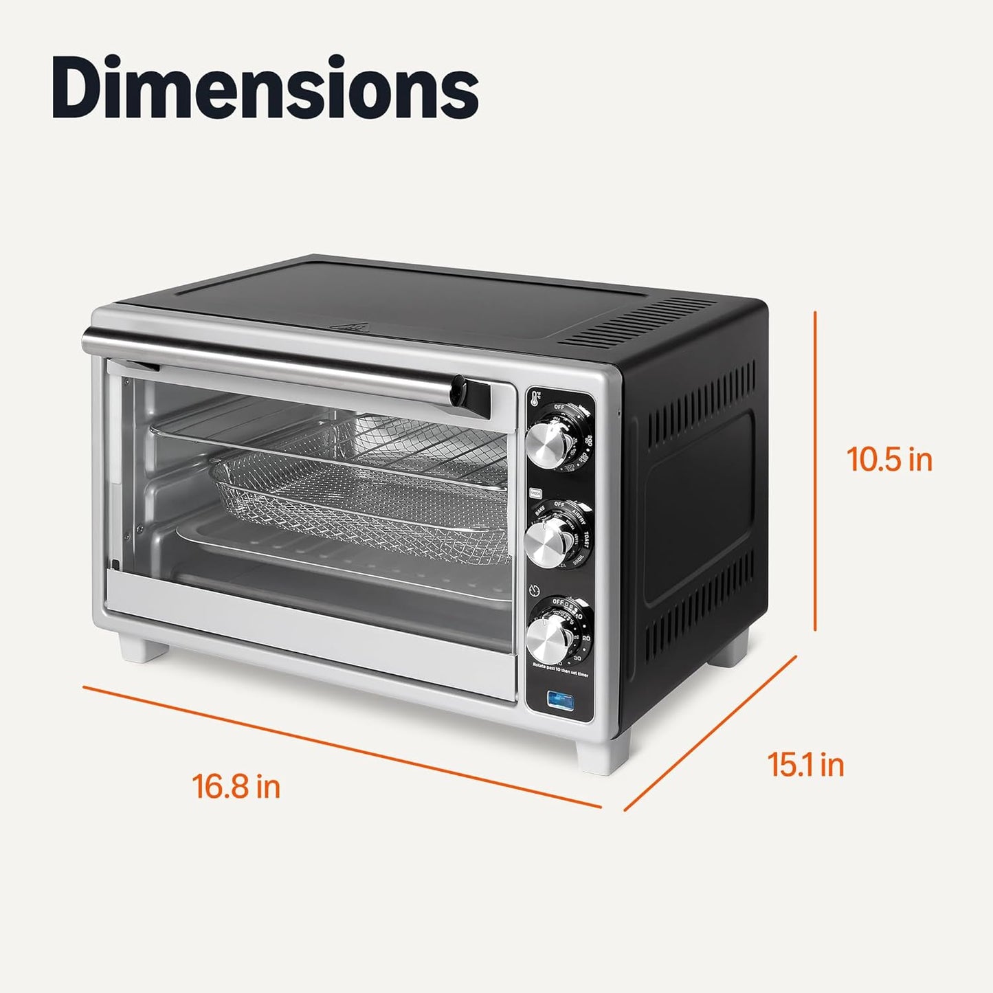 6-Slice 23-QT Toaster Oven with Built-In Air Fryer, 7-In-1 Cooking Options, 60-Min Timer & Adjustable Temperature (200℉ - 450℉), with Accessories, 1500W, Stainless Steel, Silver/Gray