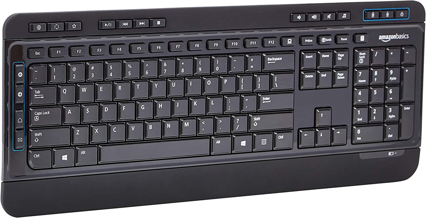 Full-Sized Wireless Computer Keyboard and Mouse Combo, QWERTY Layout, 2.4 Ghz USB Receiver, Black, Pack of 10