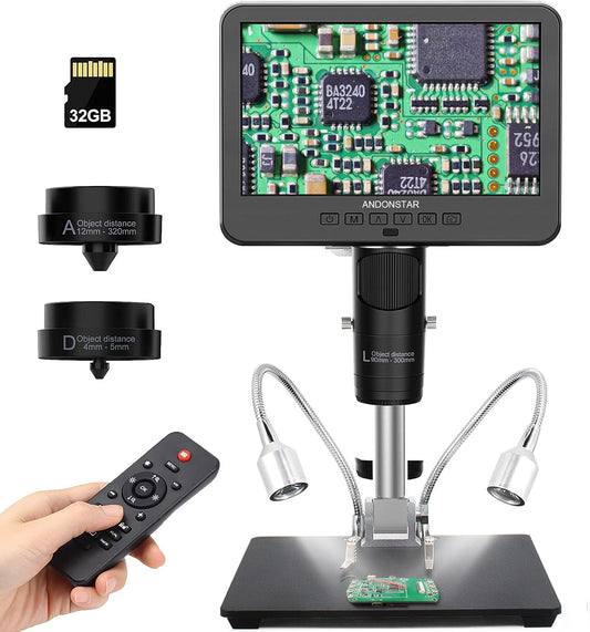 AD246S-M HDMI Digital Microscope 2000X for Adults, 3 Lens 2160P UHD Video Record, 7 Inch LCD Soldering Microscope for Electronics Repair, Error Coins, Pro Boom Arm Stand, Windows Compatible