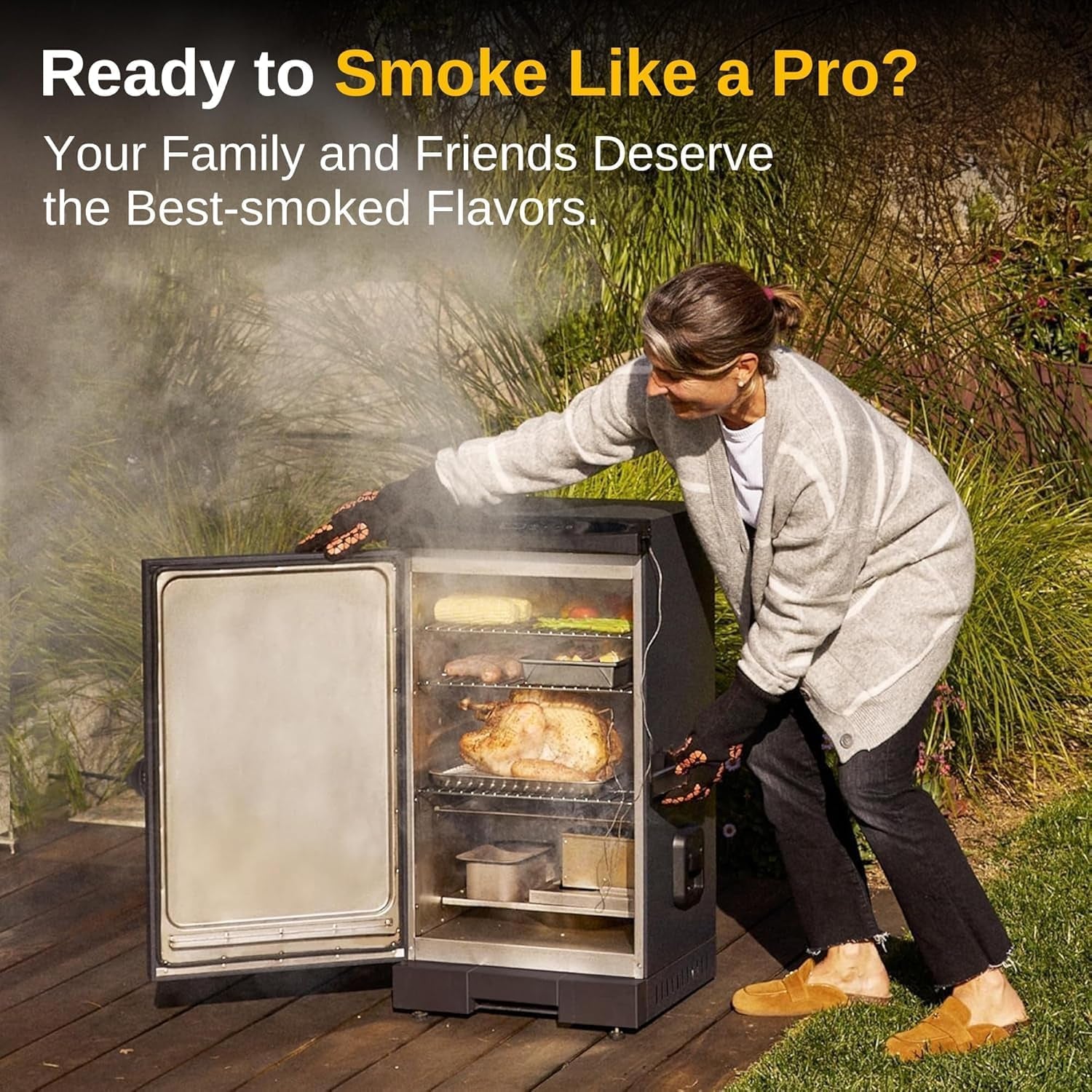 30-Inch Electric Smoker, Outdoor Smoker with Convenient Side Wood Chip Loader, 725 Sq Inches of Cooking, Digital Control and 4 Removable Racks for Outdoor Kitchen, BBQ, Backyard, Black