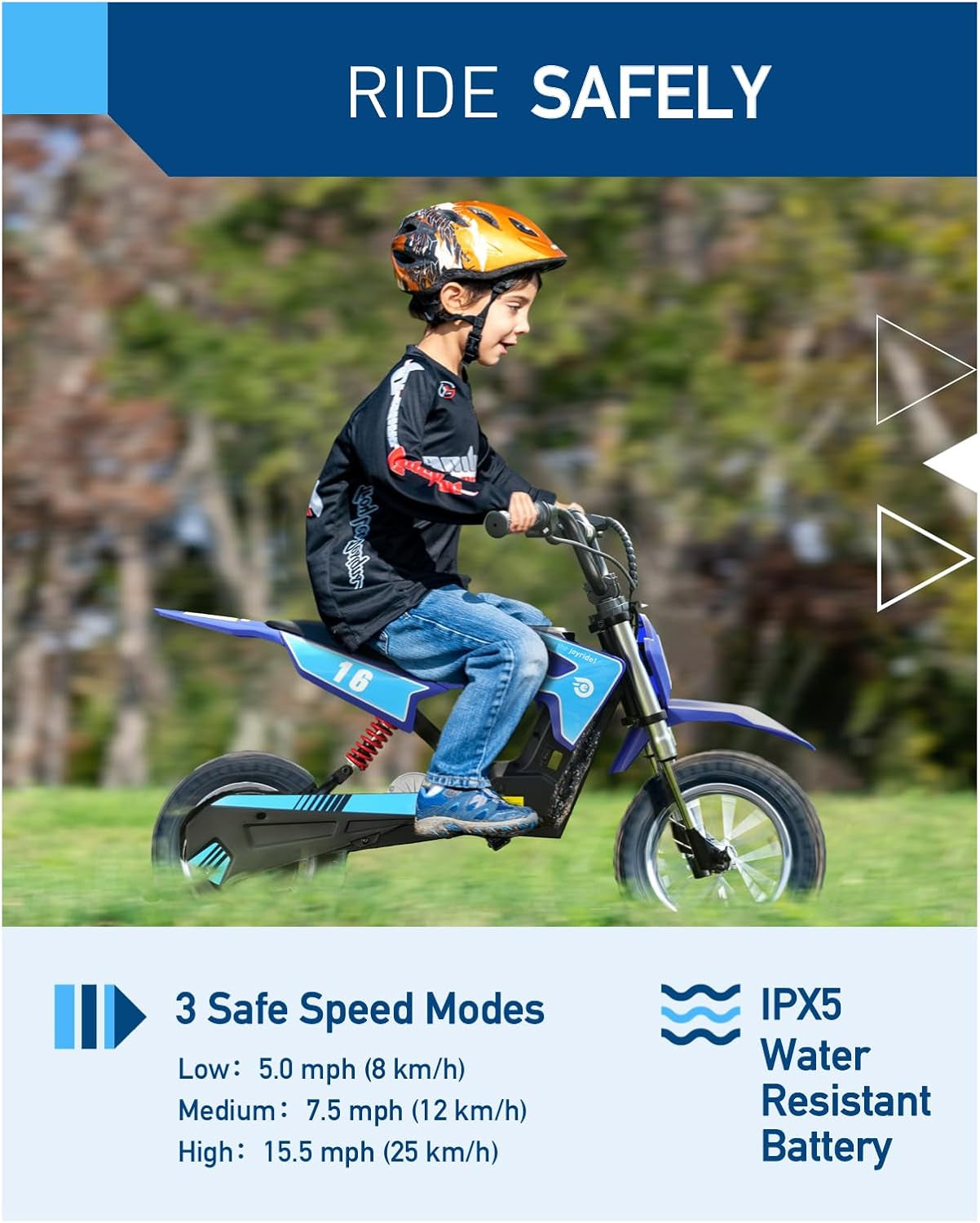 DK1 36V Electric Dirt Bike,300W Electric Motorcycle - up to 15.5MPH & 13.7 Miles Long-Range,3-Speed Modes Motorcycle for Kids Ages 3-10