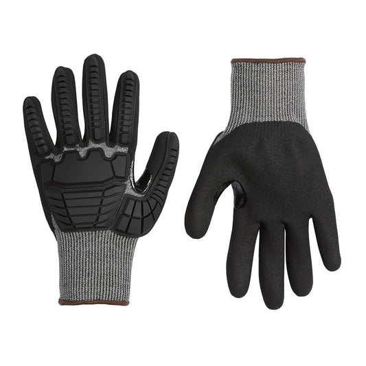 Cut Level A2, Abrasion ANSI Level A4, Impact Protection Gloves with Touch Screen Friendly 15G Sandy Nitrile Palm, Pack of 100 Pairs, Black, Size X-Large