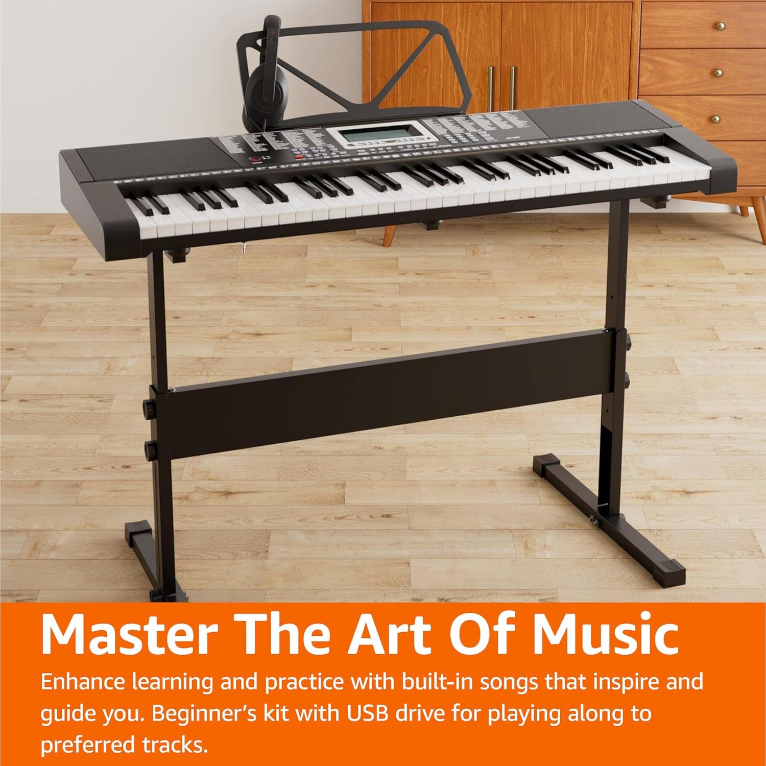 Electric Keyboard Piano with 61 Keys, Built-In Speakers, Songs for Learning, Black