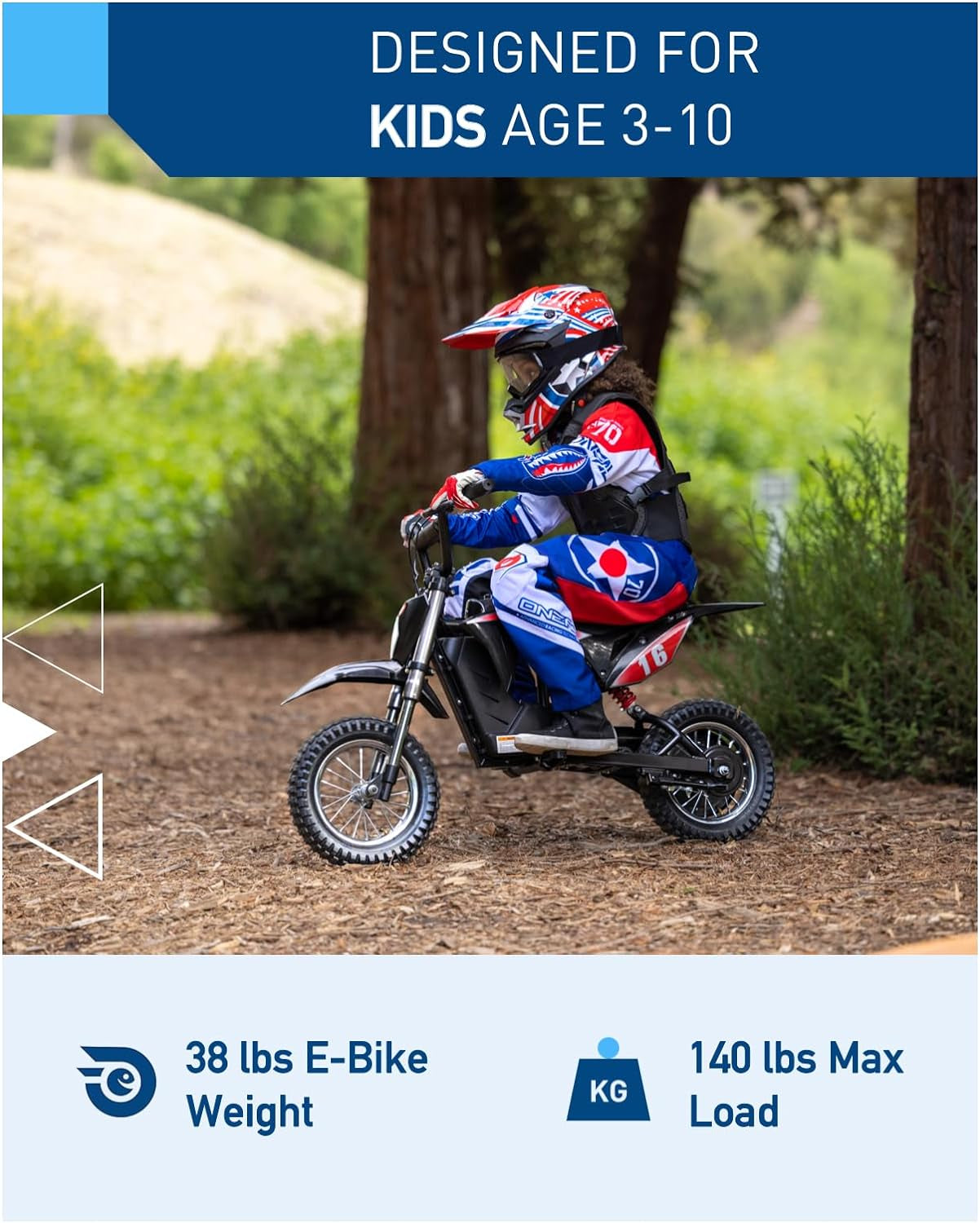 DK1 36V Electric Dirt Bike,300W Electric Motorcycle - up to 15.5MPH & 13.7 Miles Long-Range,3-Speed Modes Motorcycle for Kids Ages 3-10