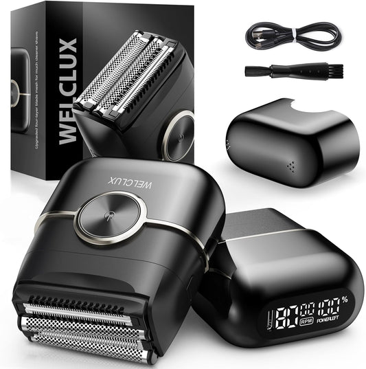 Electric Foil Shavers for Men: Upgraded Mini Electric Razor with 4 Floating Blades & Big LED Display - Foil Shaver for Men with 2 Gears Adjustable - Face Shaver with IPX7 Waterproof Wet/Dry,Usb Type C